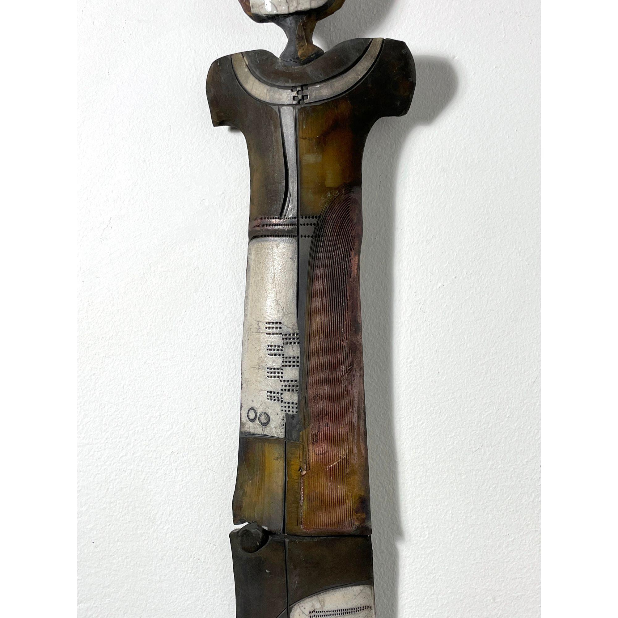 Pair Modernist Abstract Studio Ceramic Totem Wall Sculptures by Doug DeLind 2