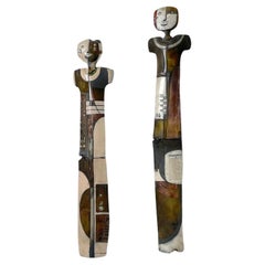 Pair Modernist Abstract Studio Ceramic Totem Wall Sculptures by Doug DeLind