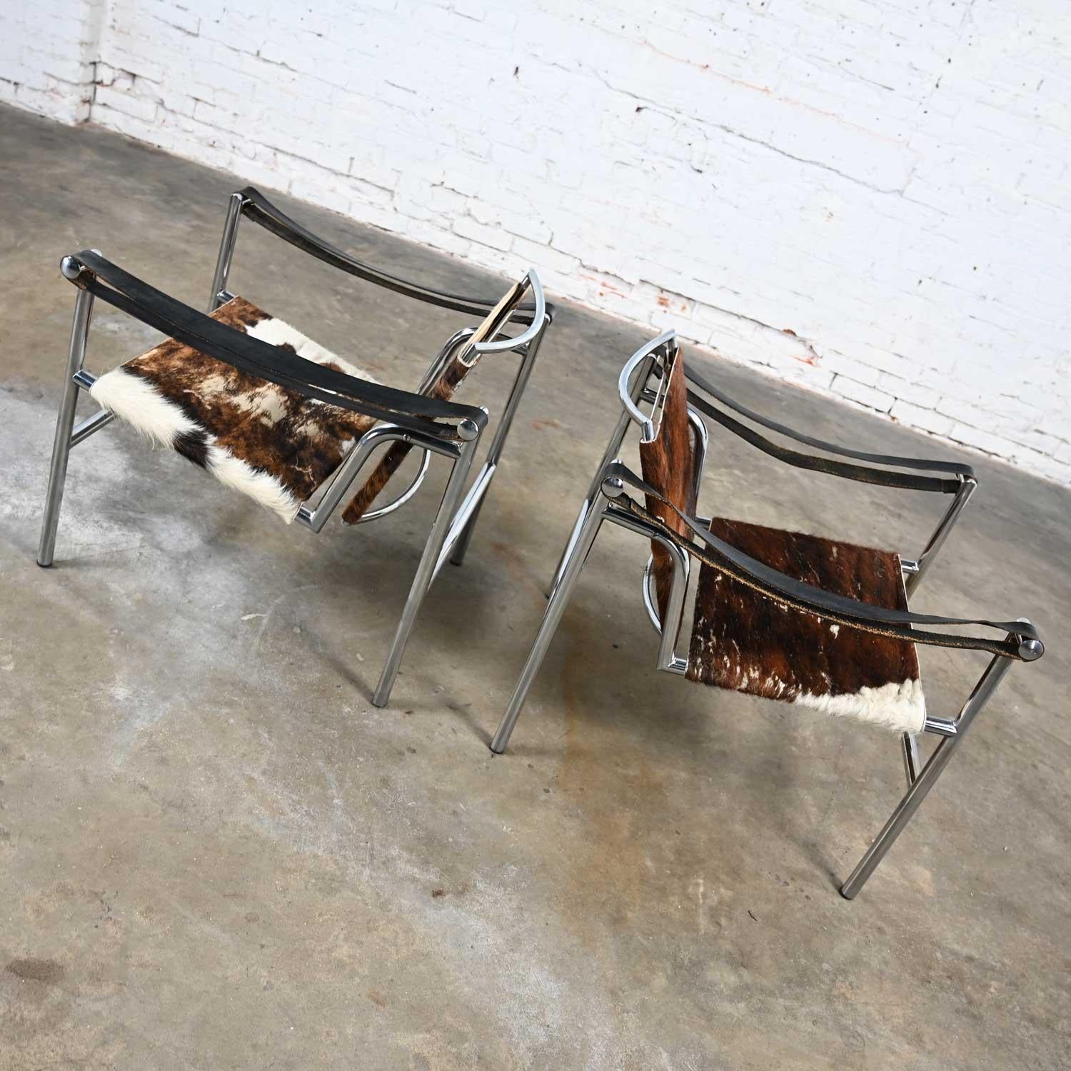 Pair Modernist Bauhaus Basculant LC1 Sling Chairs Attributed to Le Corbusier 4