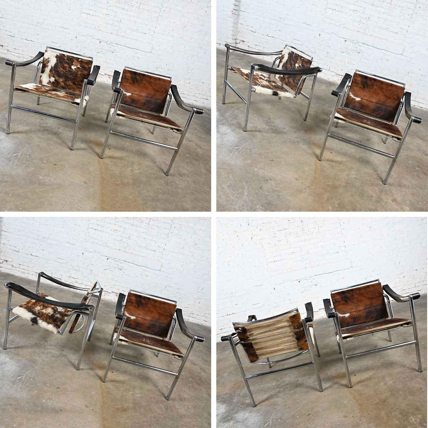 Pair Modernist Bauhaus Basculant LC1 Sling Chairs Attributed to Le Corbusier 7