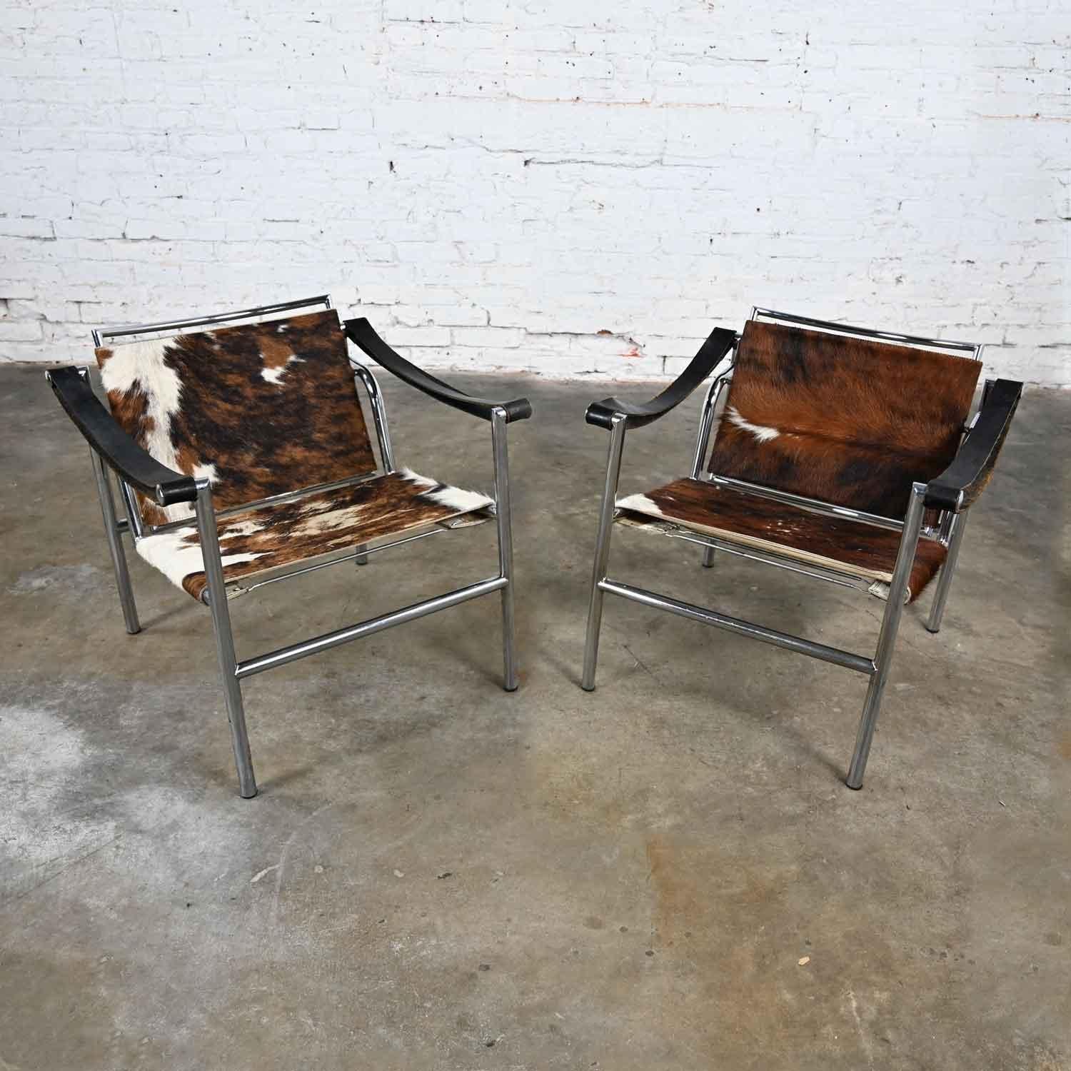 Pair Modernist Bauhaus Basculant LC1 Sling Chairs Attributed to Le Corbusier 10