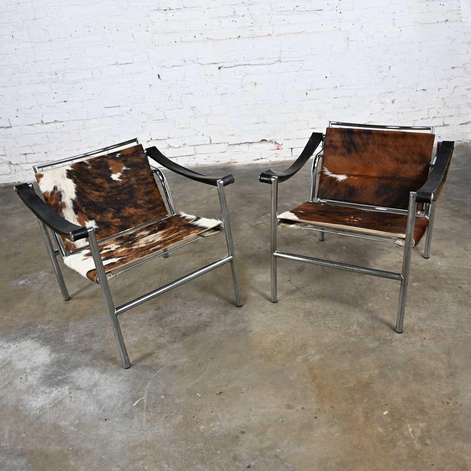 Unknown Pair Modernist Bauhaus Basculant LC1 Sling Chairs Attributed to Le Corbusier