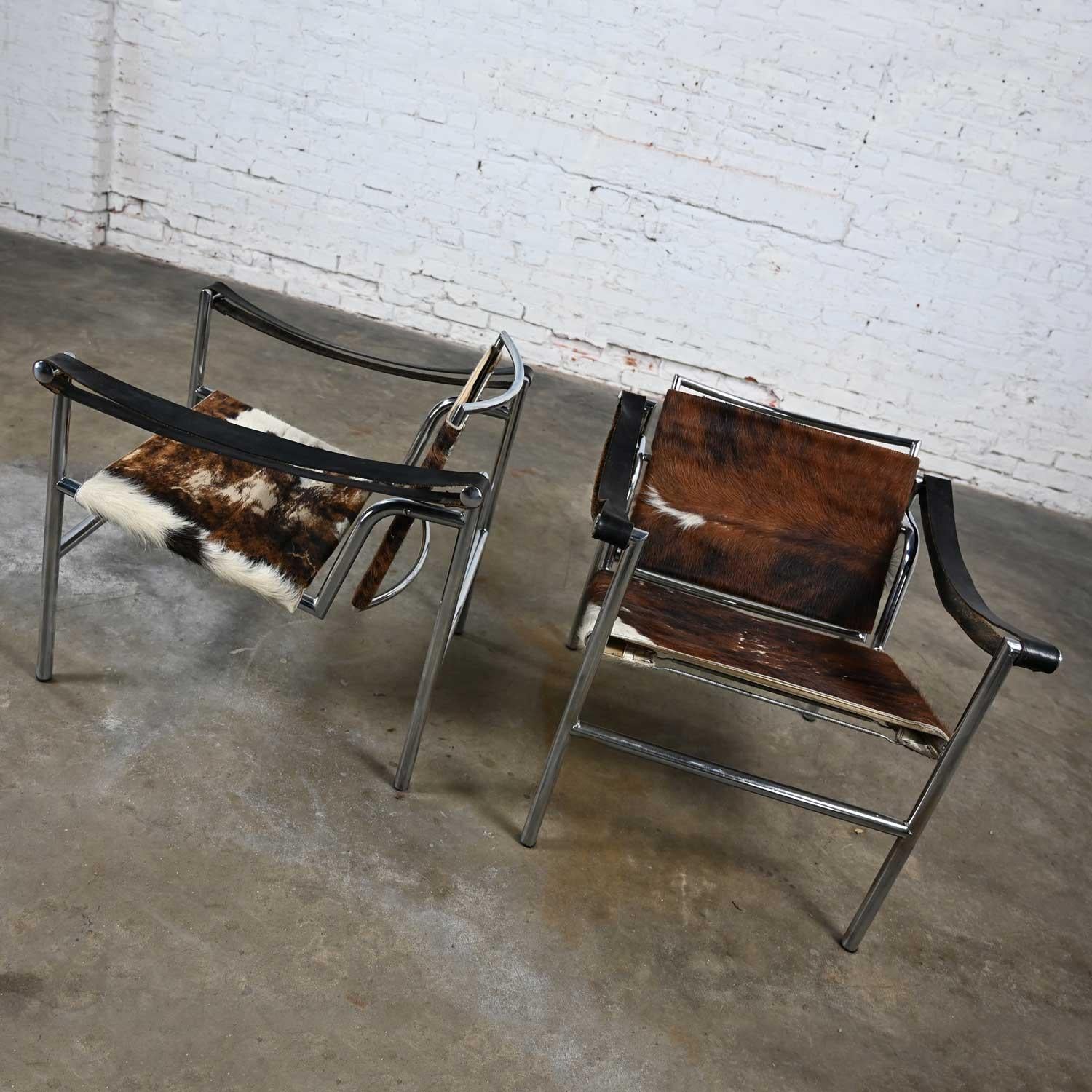 Pair Modernist Bauhaus Basculant LC1 Sling Chairs Attributed to Le Corbusier In Good Condition In Topeka, KS