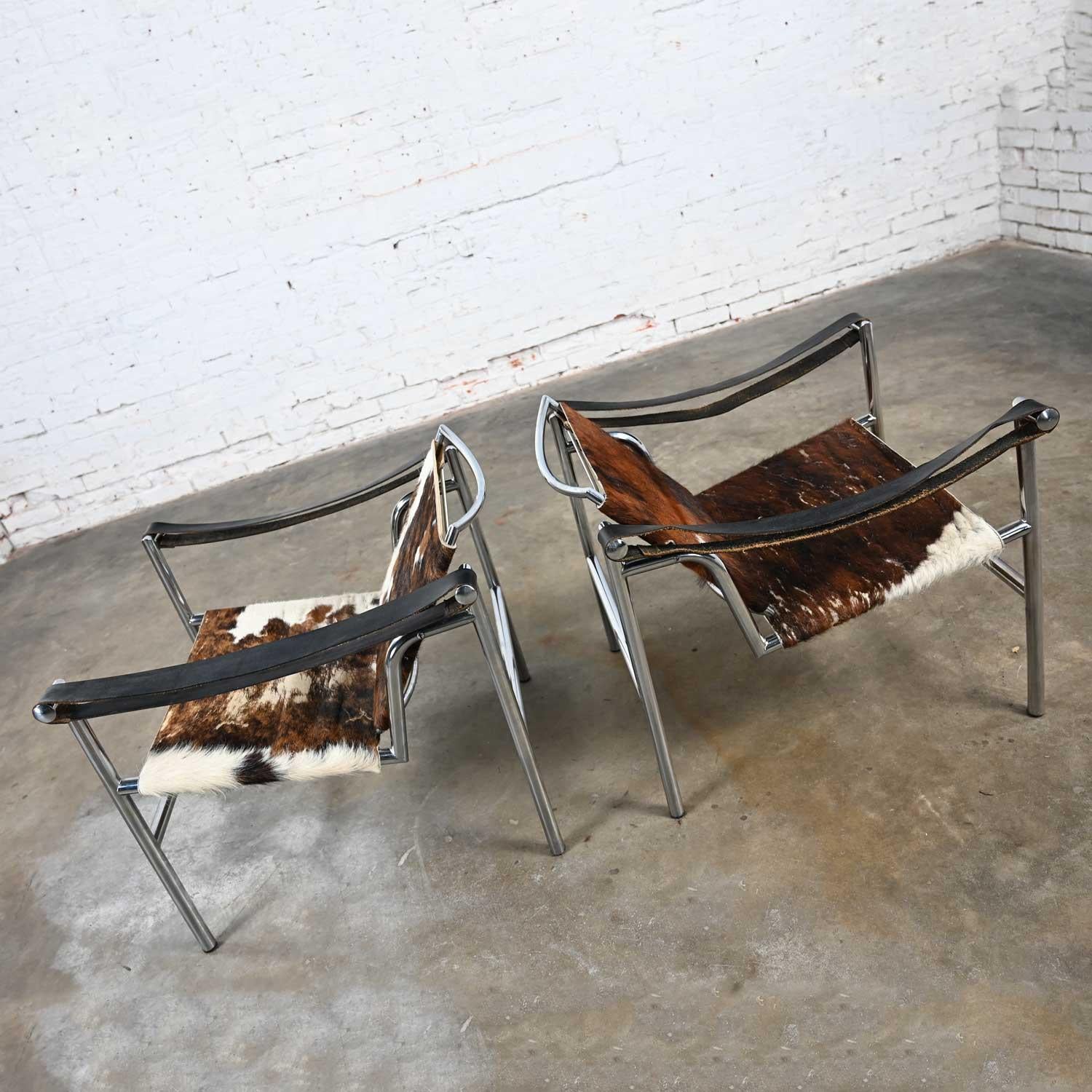 20th Century Pair Modernist Bauhaus Basculant LC1 Sling Chairs Attributed to Le Corbusier