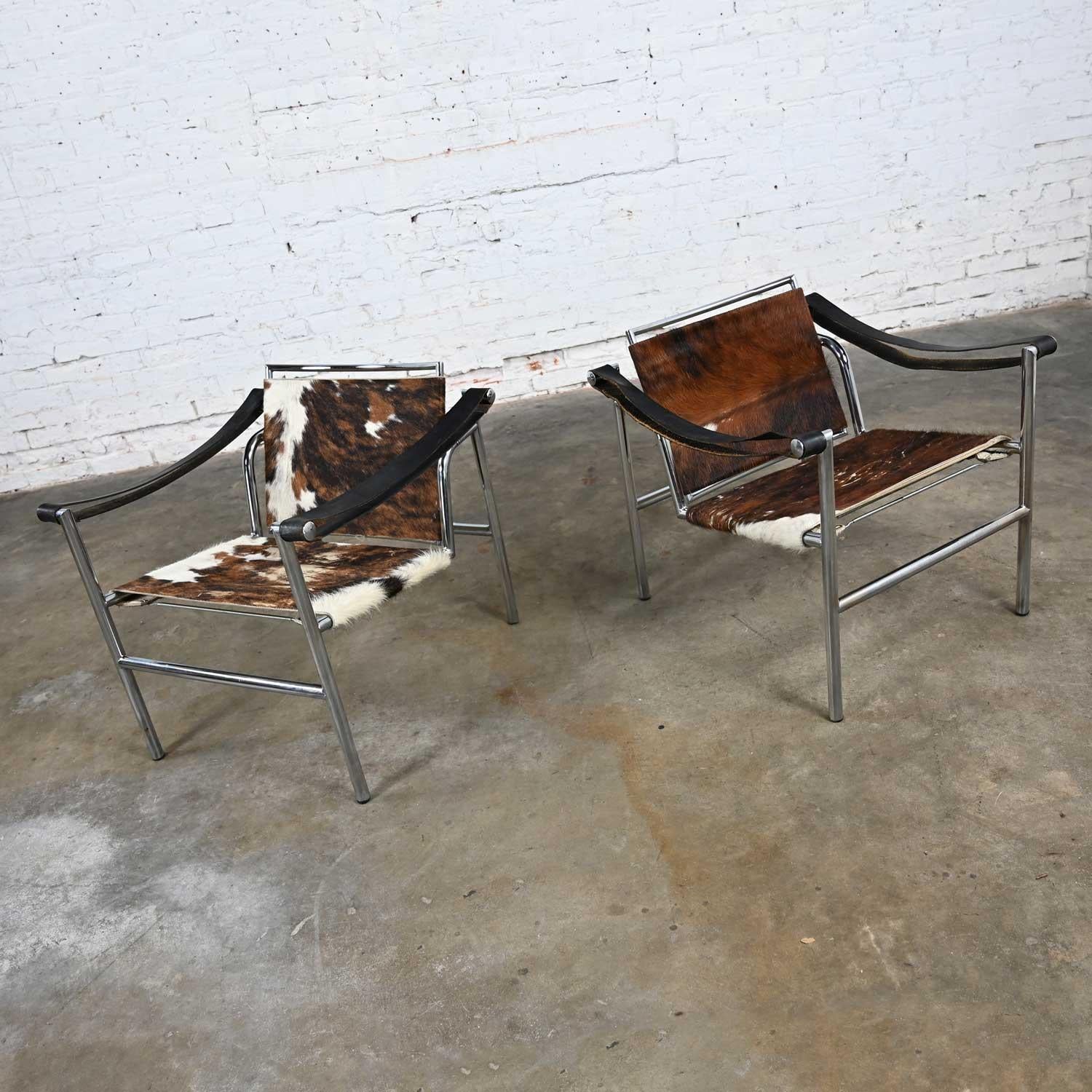 Pair Modernist Bauhaus Basculant LC1 Sling Chairs Attributed to Le Corbusier 1