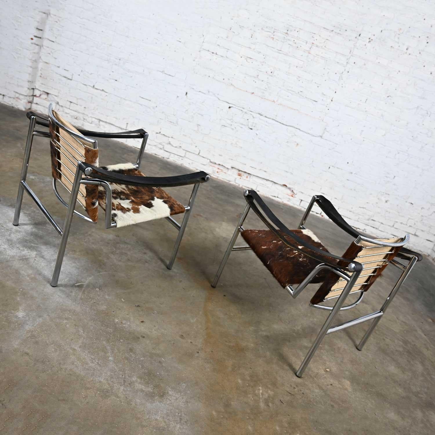 Pair Modernist Bauhaus Basculant LC1 Sling Chairs Attributed to Le Corbusier 2