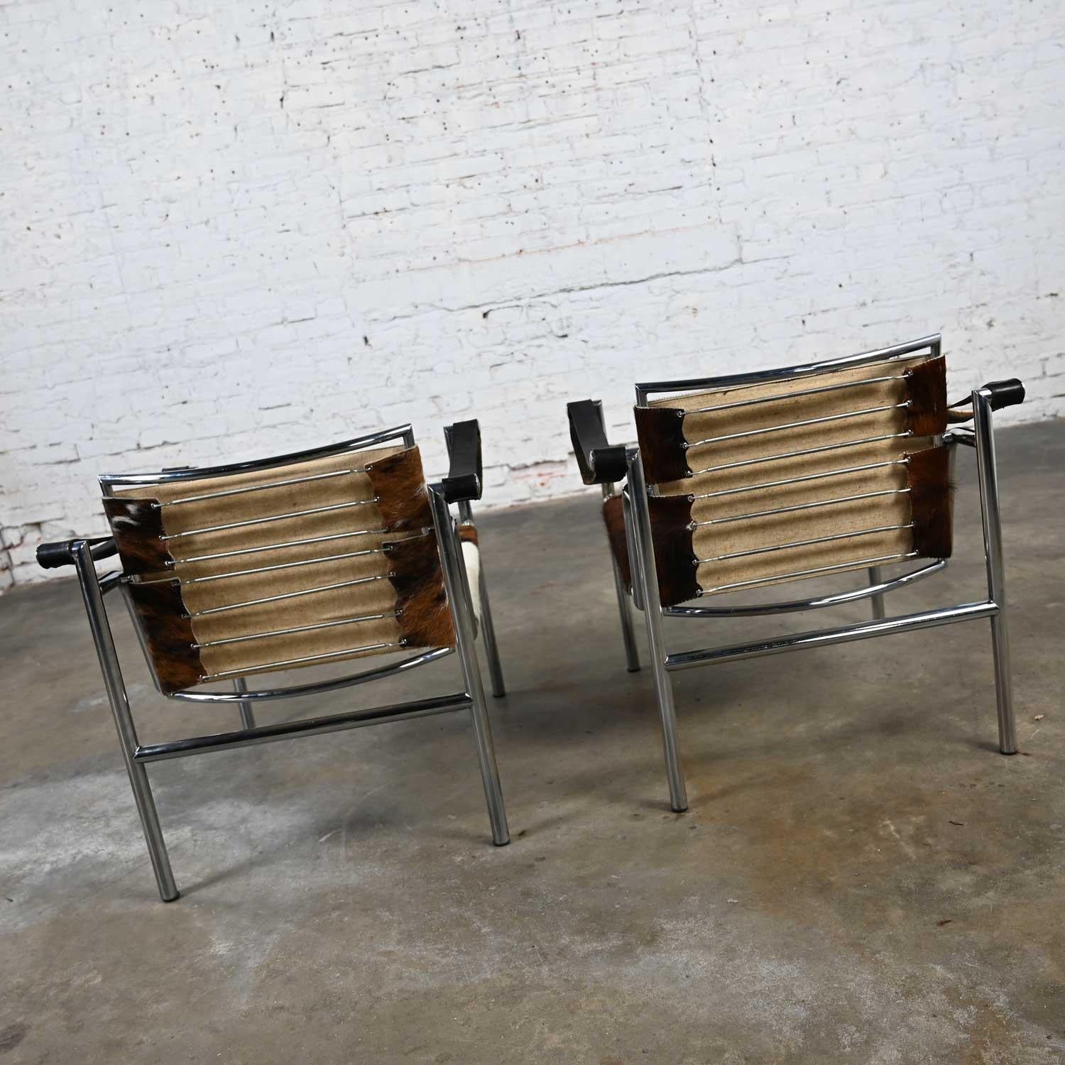 Pair Modernist Bauhaus Basculant LC1 Sling Chairs Attributed to Le Corbusier 3