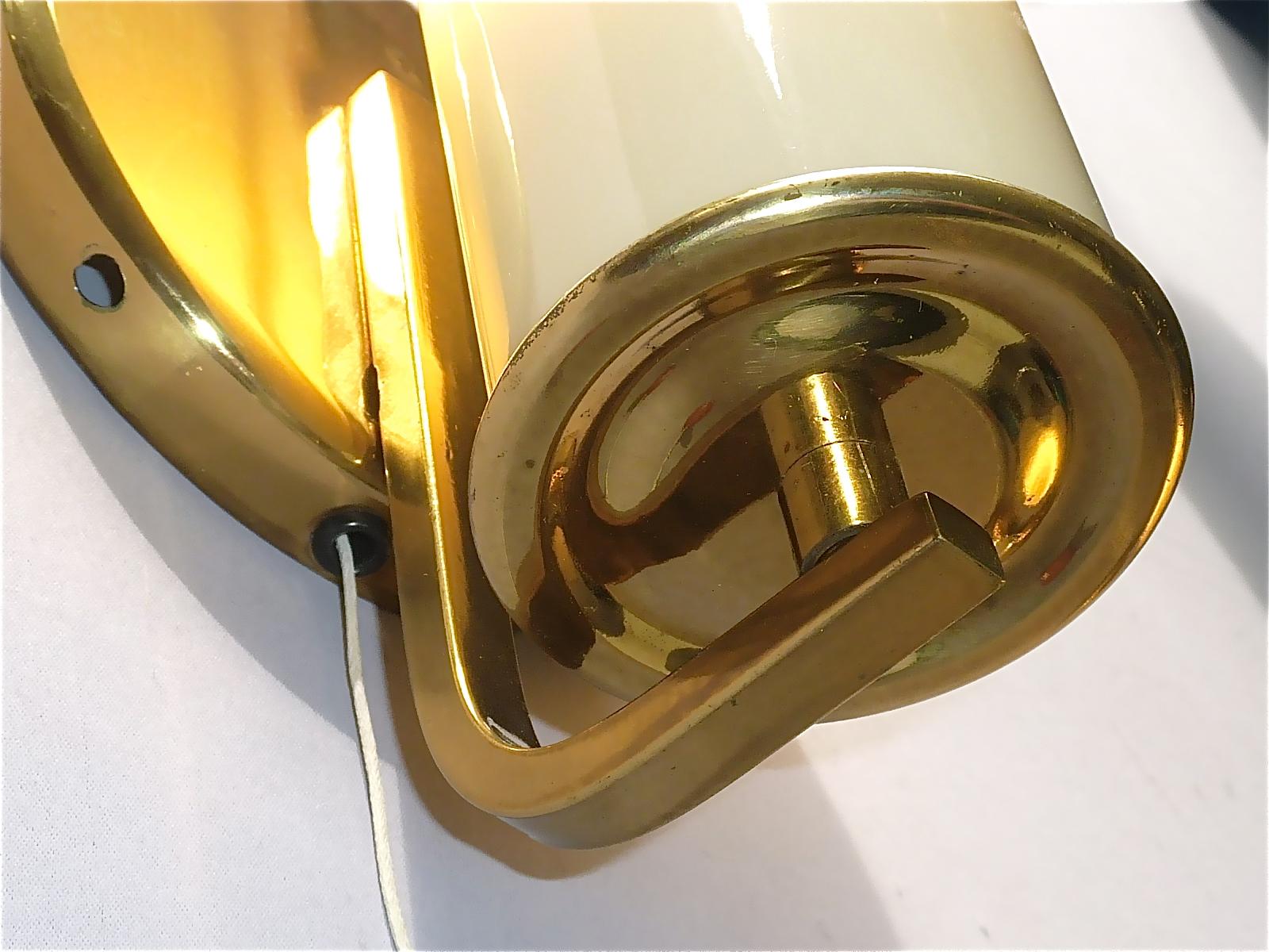 Pair Modernist Bauhaus Sconces Tynell Style Brass Yellow Tube Glass Shades 1930s 9