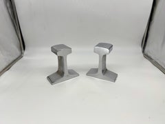 Pair, Modernist Chromed Steel Railroad Tie Bookends Circa 1980