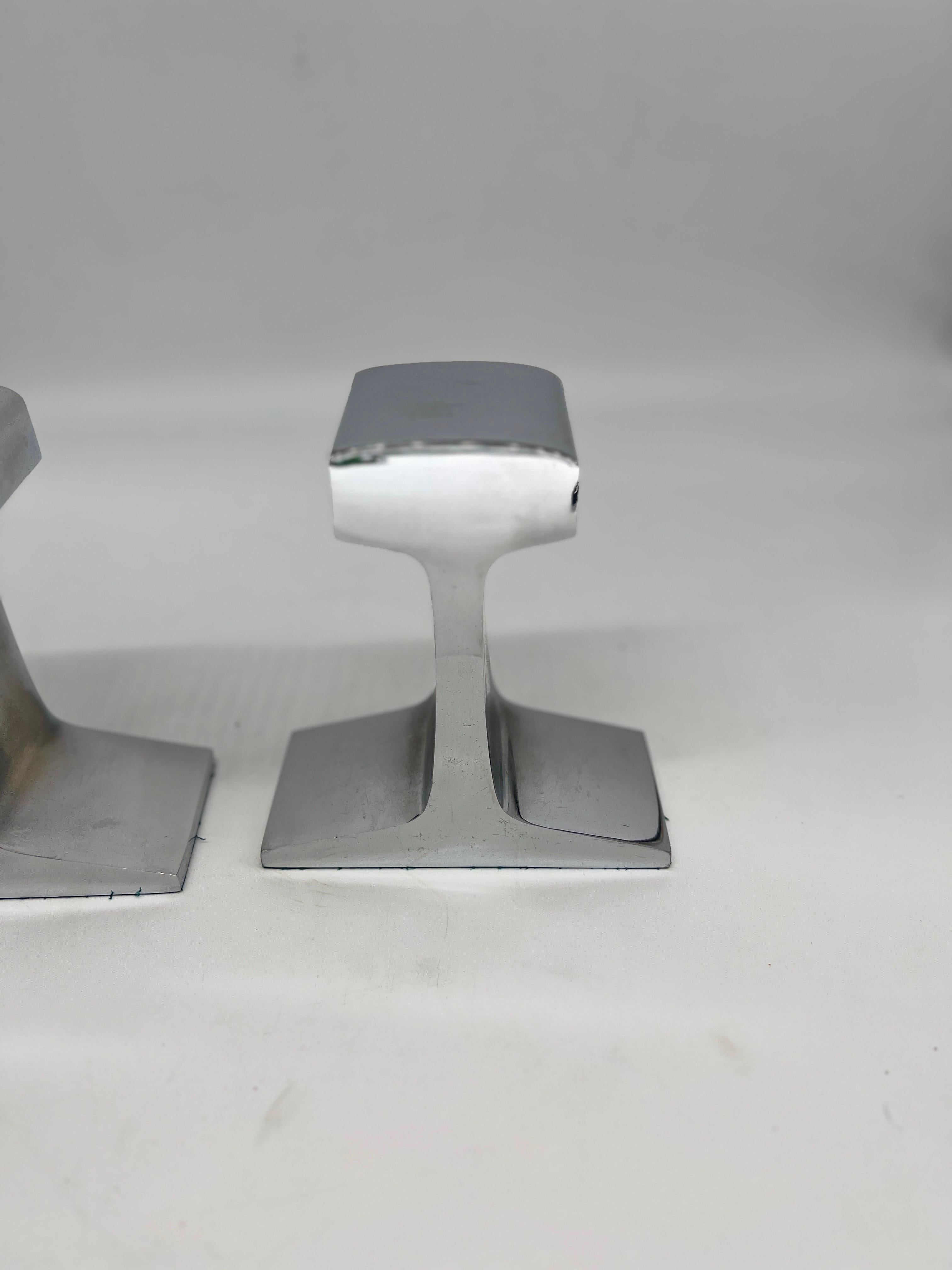 Pair, Modernist Chromed Steel Railroad Tie Bookends Circa 1980 For Sale 2