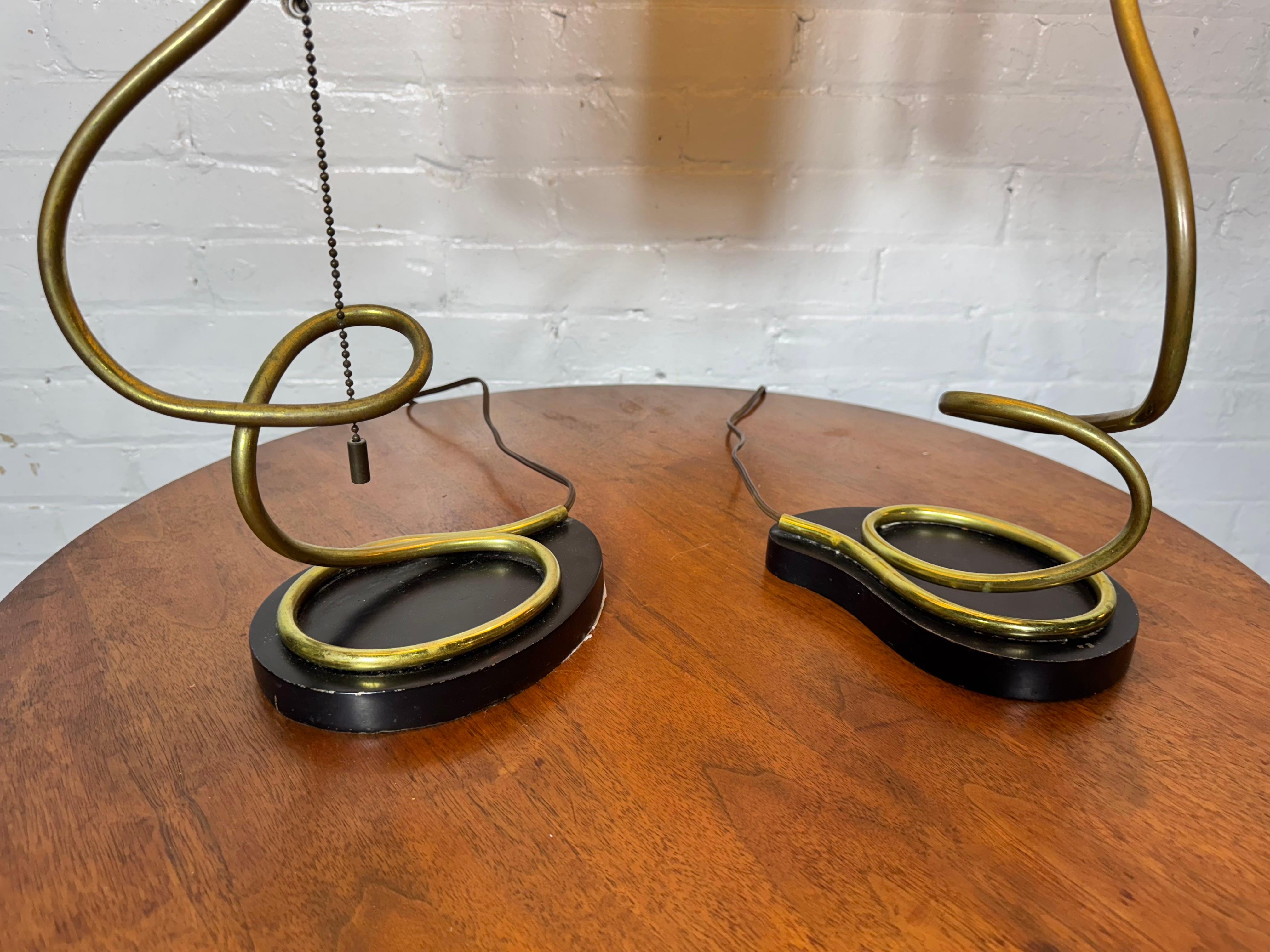 Pair Modernist Coil Brass and Metal Table Lamps , Majestic / Heifetz For Sale 4