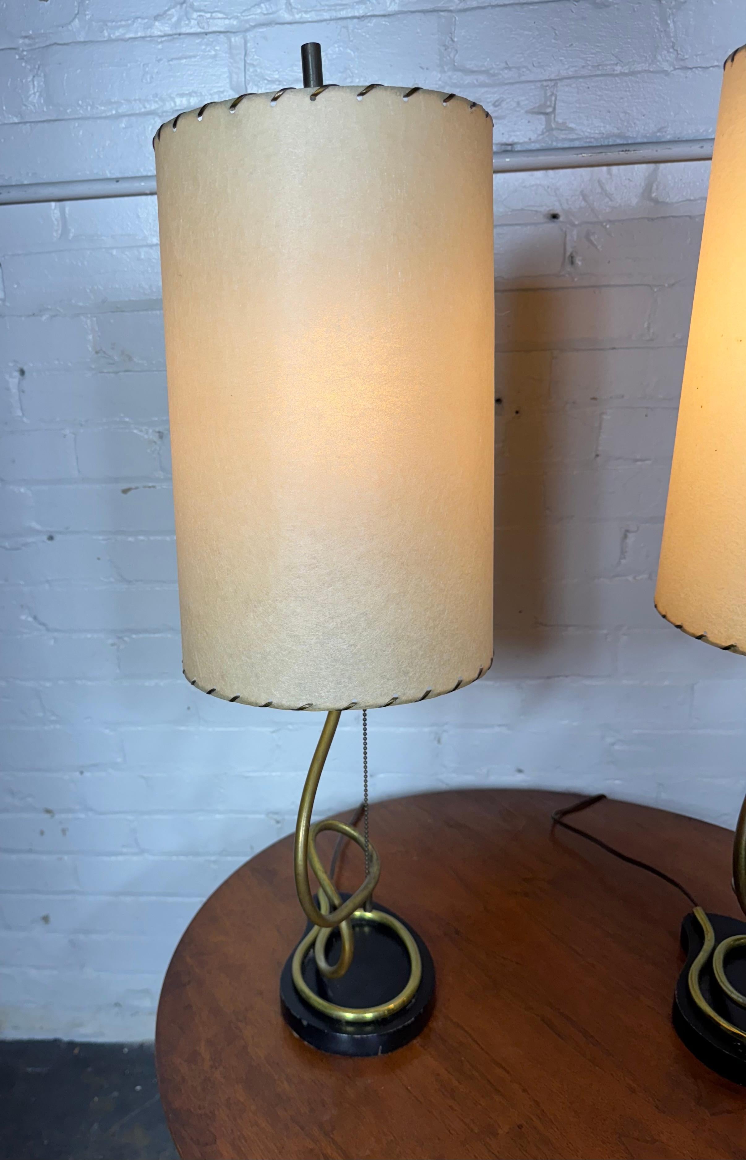 Pair Modernist Coil Brass and Metal Table Lamps , Majestic / Heifetz For Sale 6