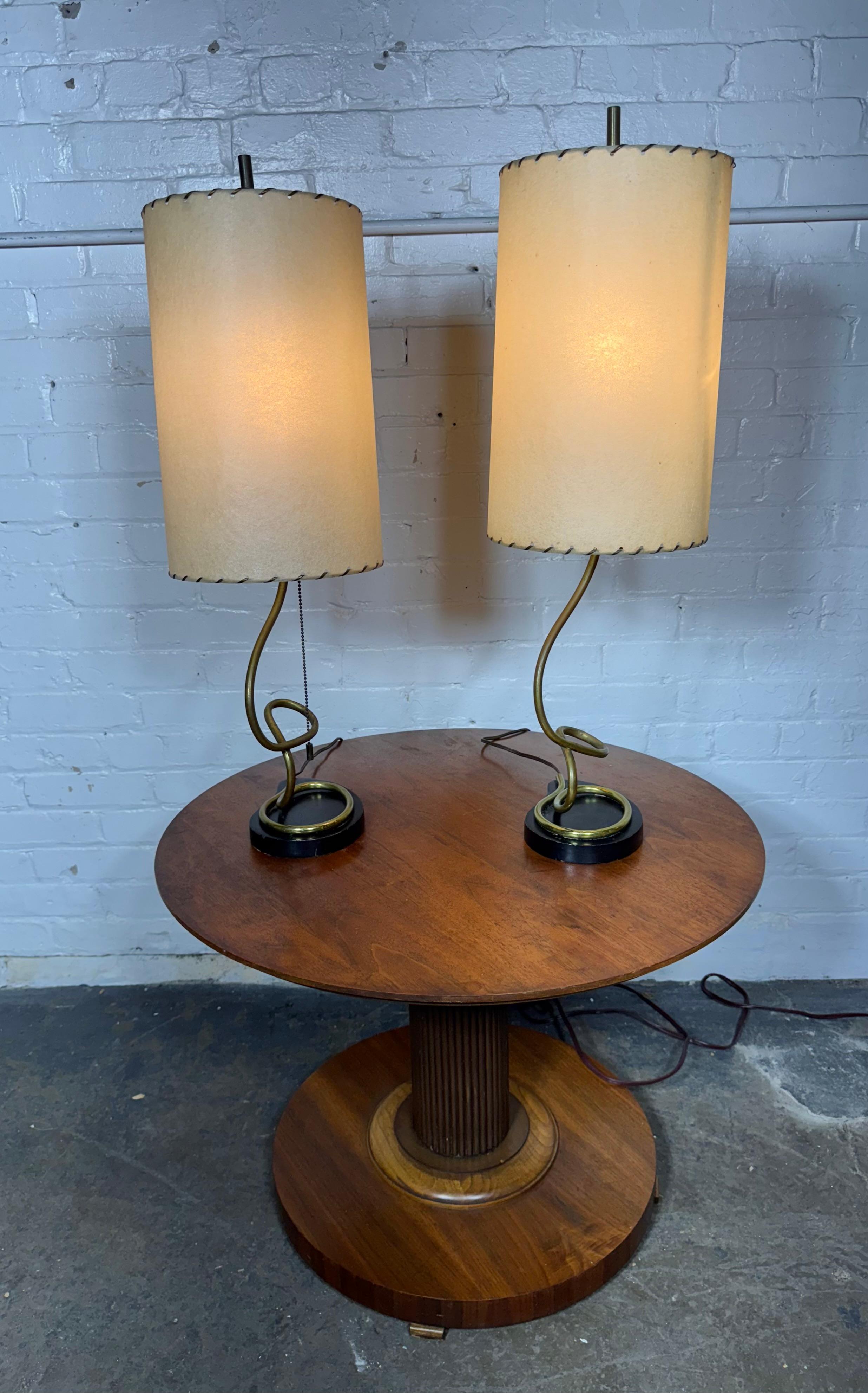 Pair Modernist Coil Brass and Metal Table Lamps , Majestic / Heifetz For Sale 7