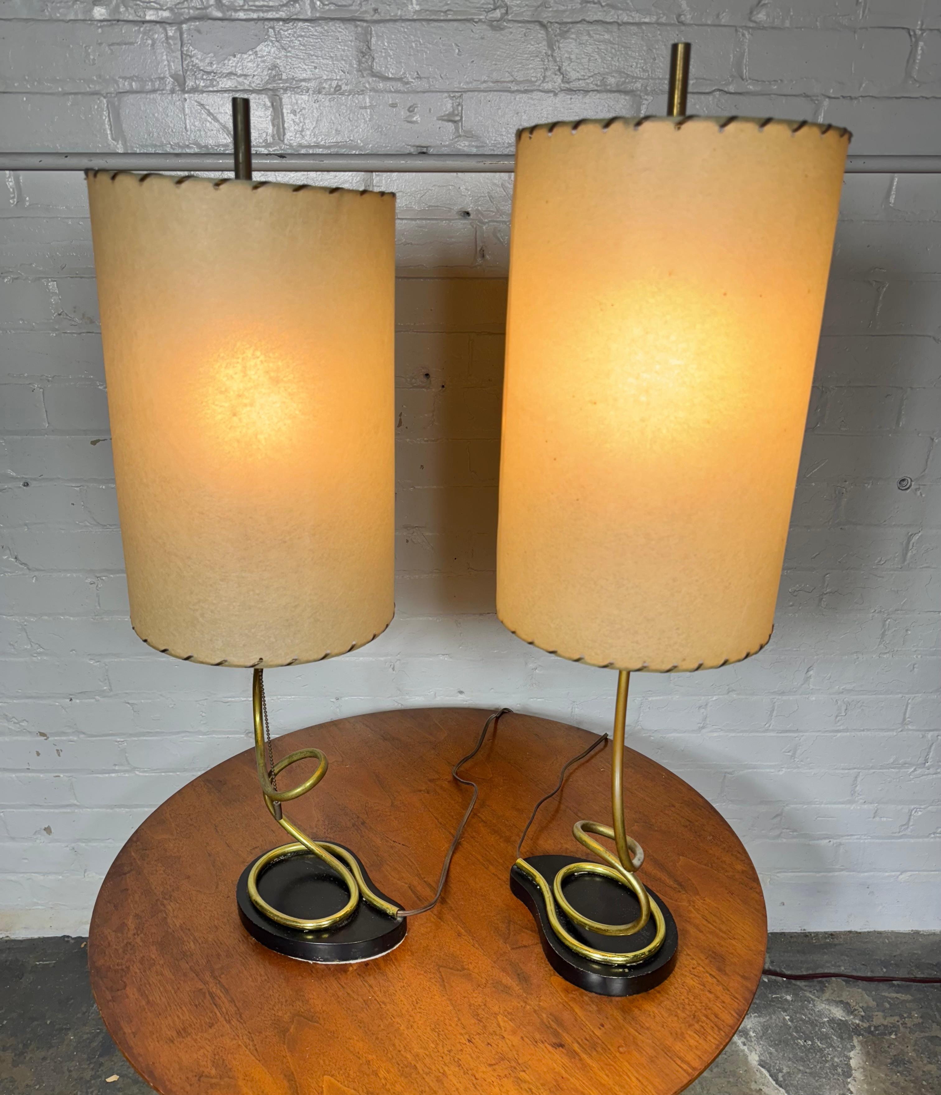 Mid-20th Century Pair Modernist Coil Brass and Metal Table Lamps , Majestic / Heifetz For Sale