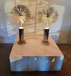 Pair Modernist Curtis Jere Mixed Metals Spiky Pom Pom Table Lamps 1960s
