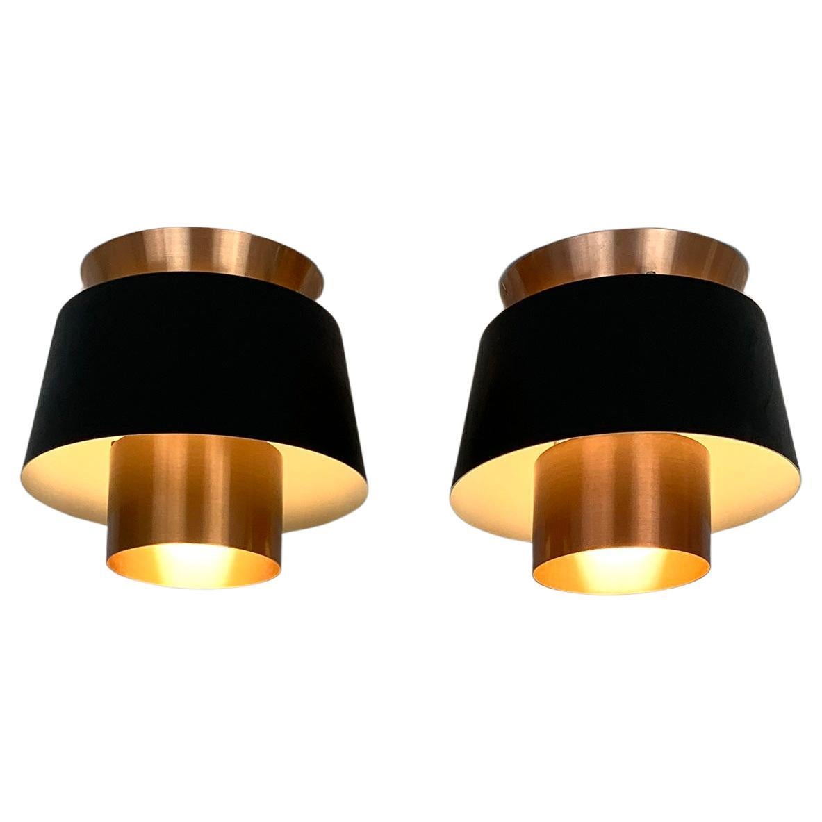 Pair Modernist Flush Lamps by Jørn Utzon for Nordisk Solar, Denmark, 1960s