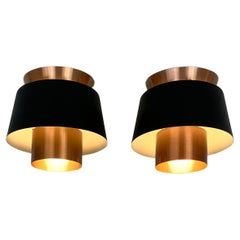 Vintage Pair Modernist Flush Lamps by Jørn Utzon for Nordisk Solar, Denmark, 1960s