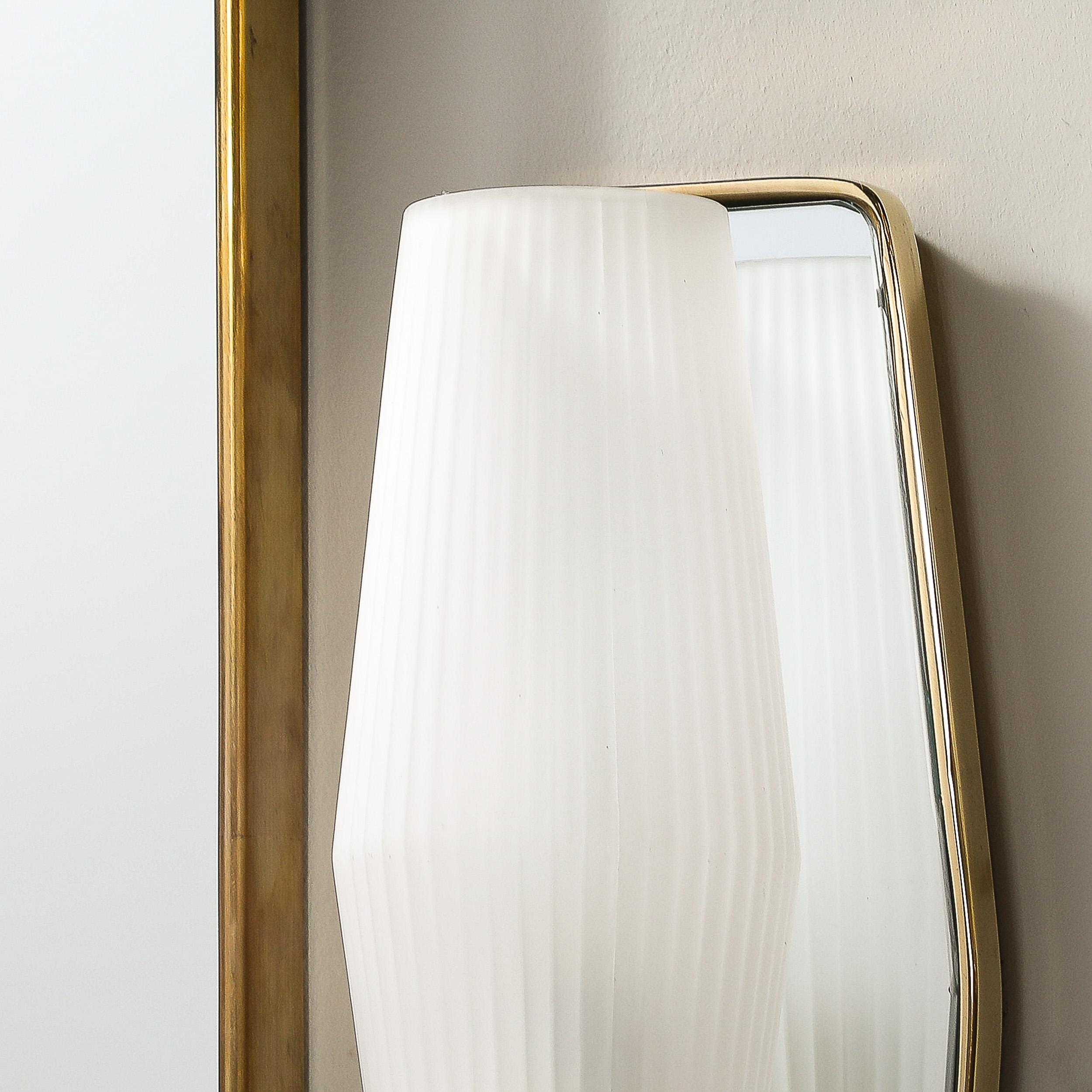 Pair Modernist Frosted Glass & Brass Sconces with Mirrored Frame 7