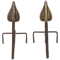 Pair of Modernist Handwrought Fireplace Andirons