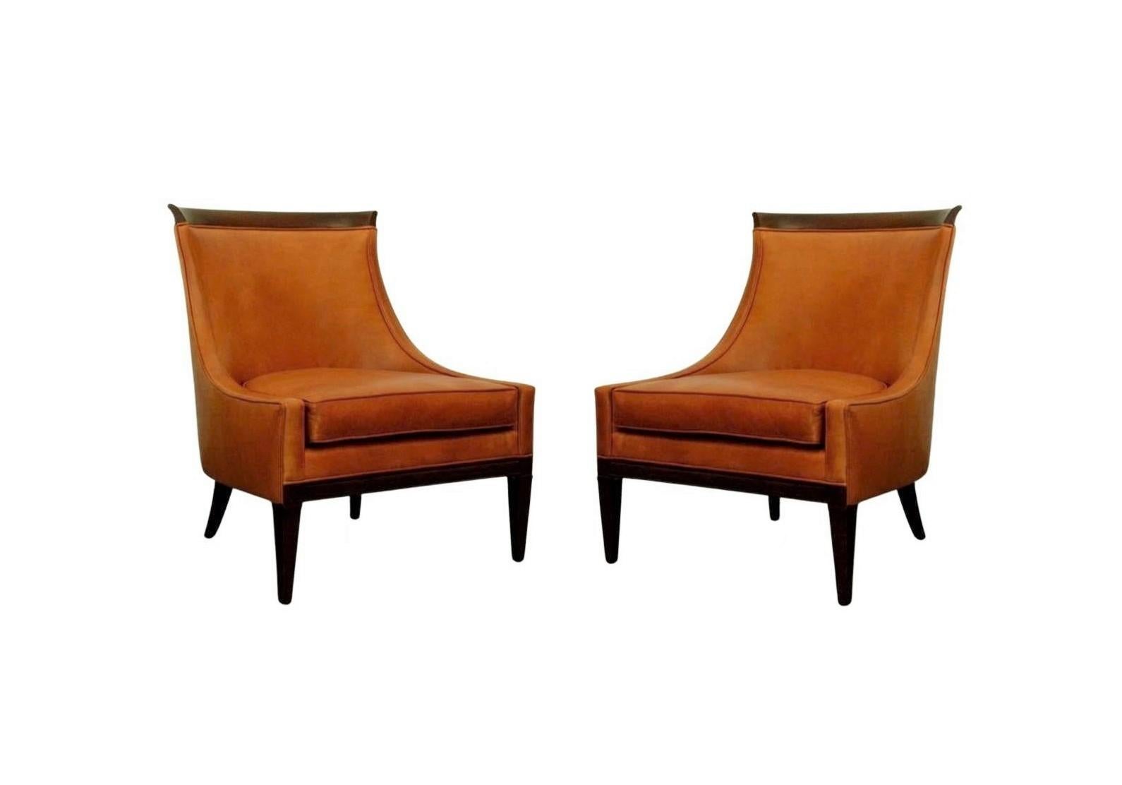 Mid-Century Modern Paire de chaises modernistes à haut dossier en cuir en vente