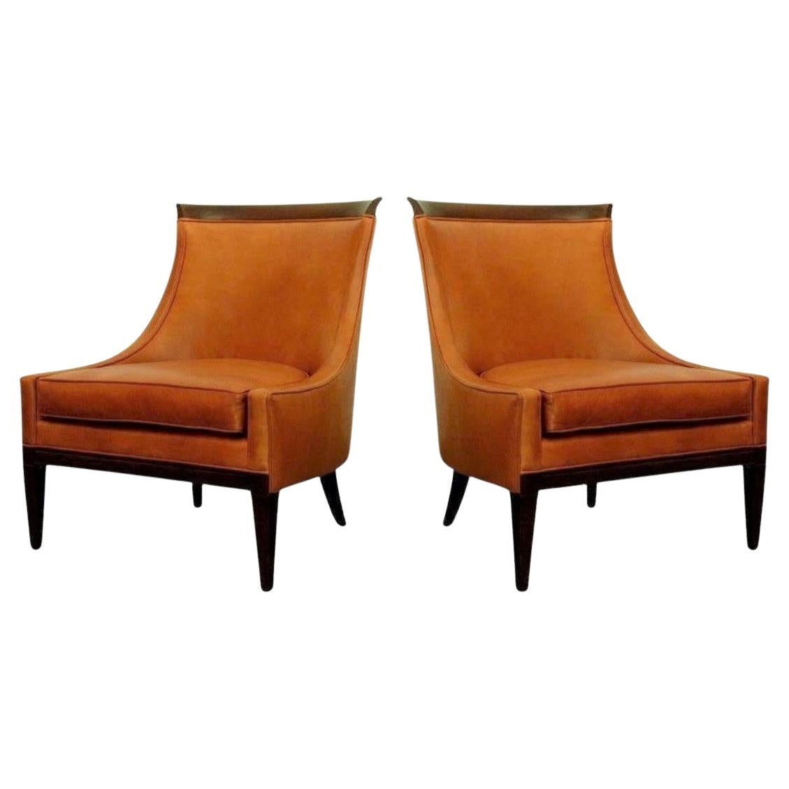 Pair Modernist High Back Leather Chairs