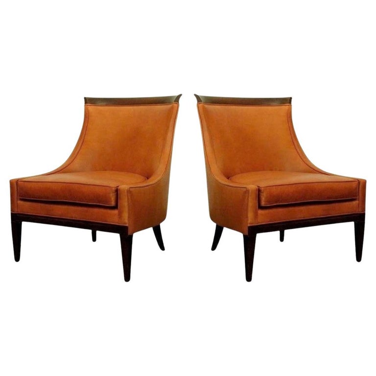 Pair Modernist High Back Leather Chairs For Sale at 1stDibs