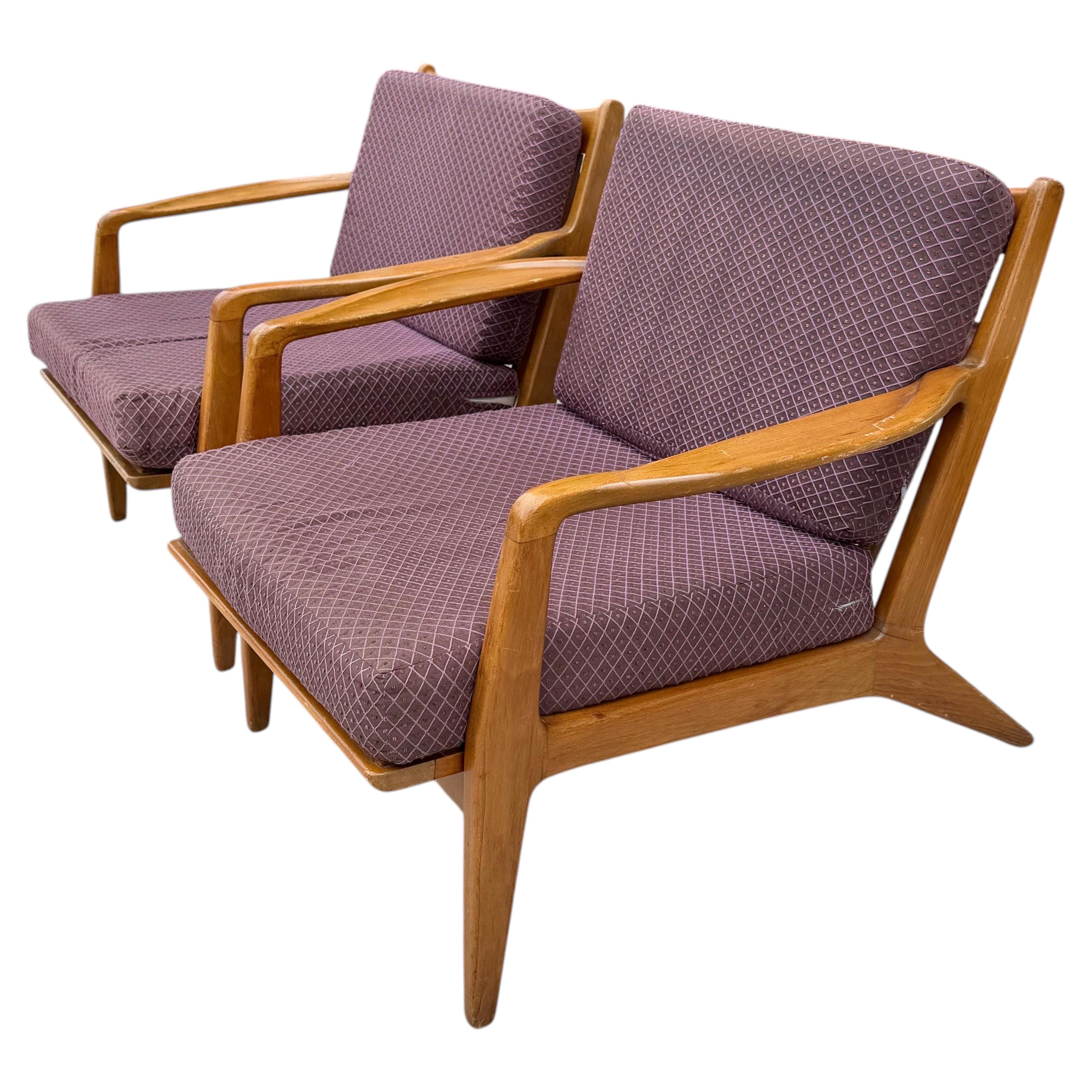 Pair Modernist Lawrence Peabody for Selig Danish Modern Danish Lounge Chairs For Sale