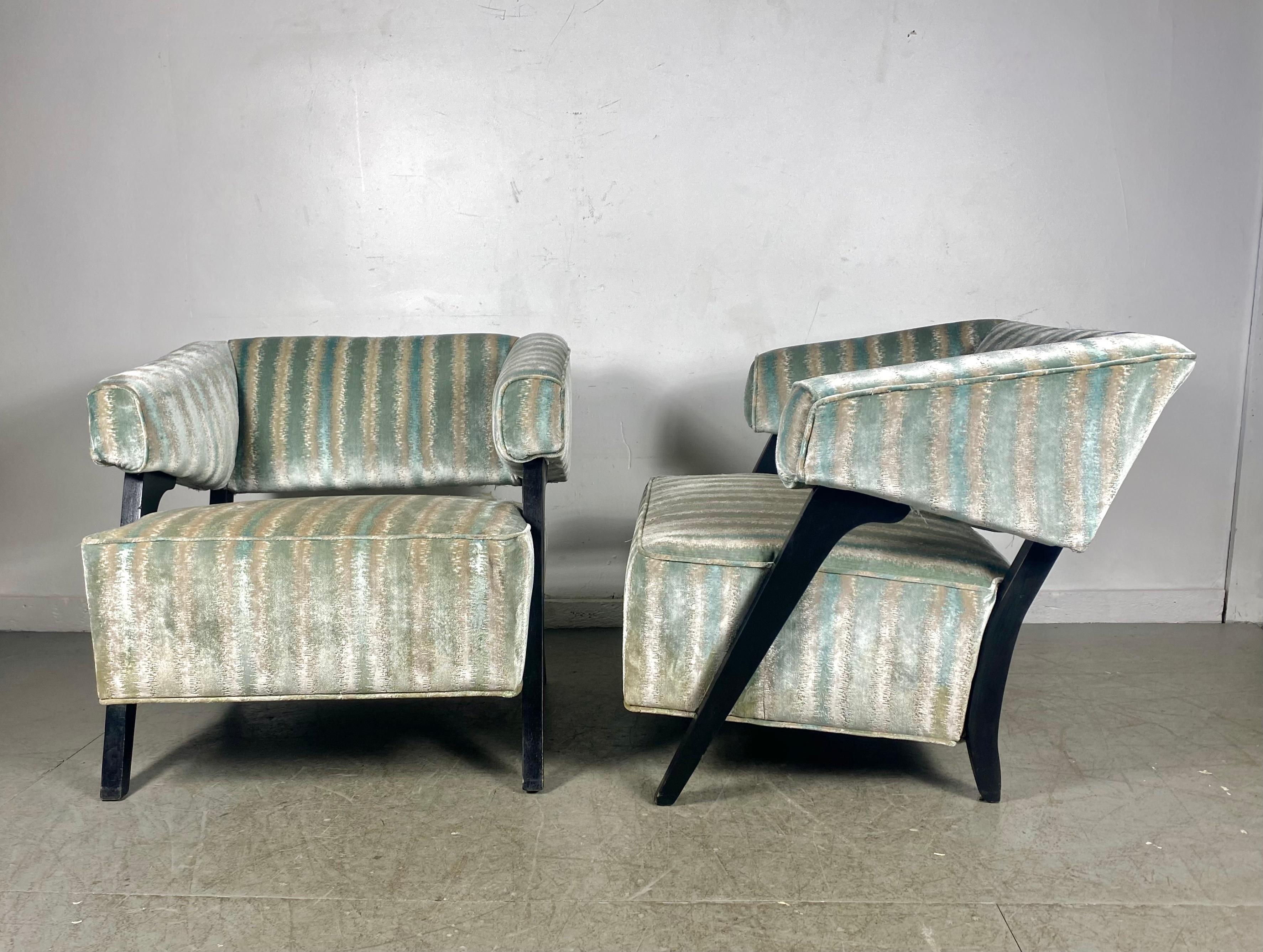 Lacquered Pair Modernist Lounge Chairs, Attributed to Karpen of California