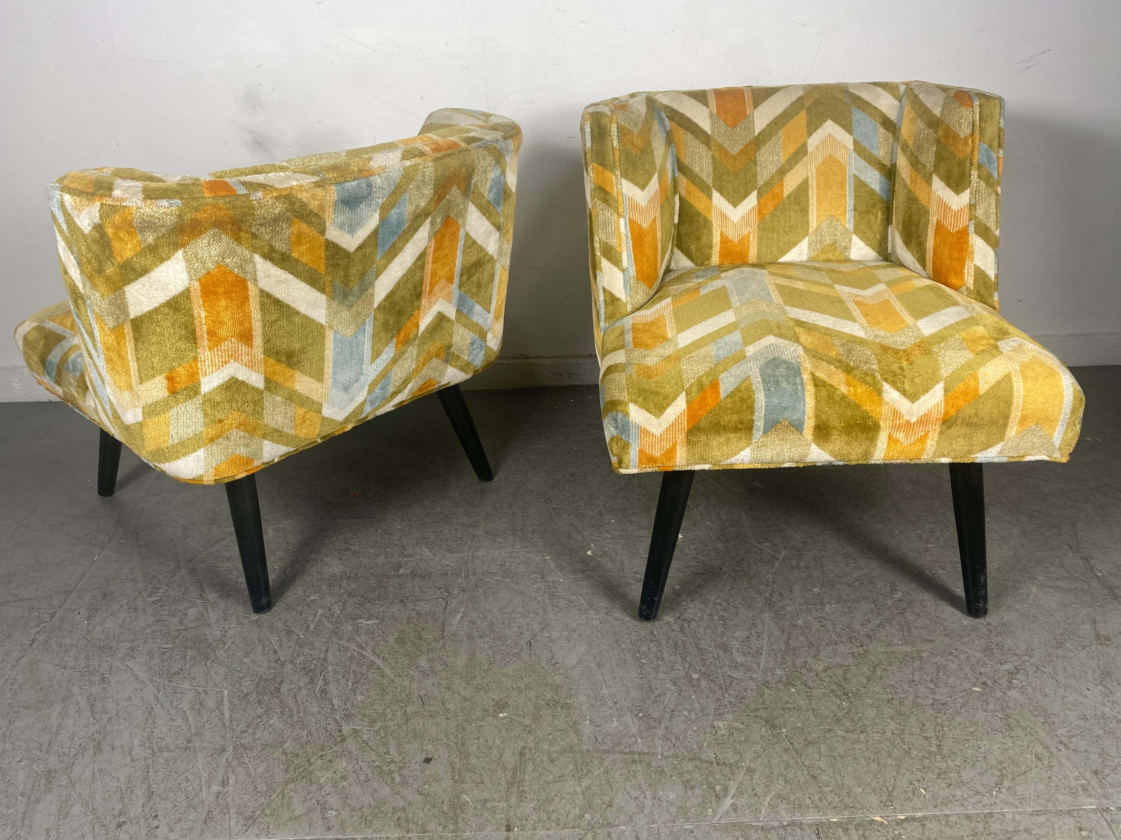 Lacquered Pair Modernist Lounge Chairs, California Modern Manner of James Mont