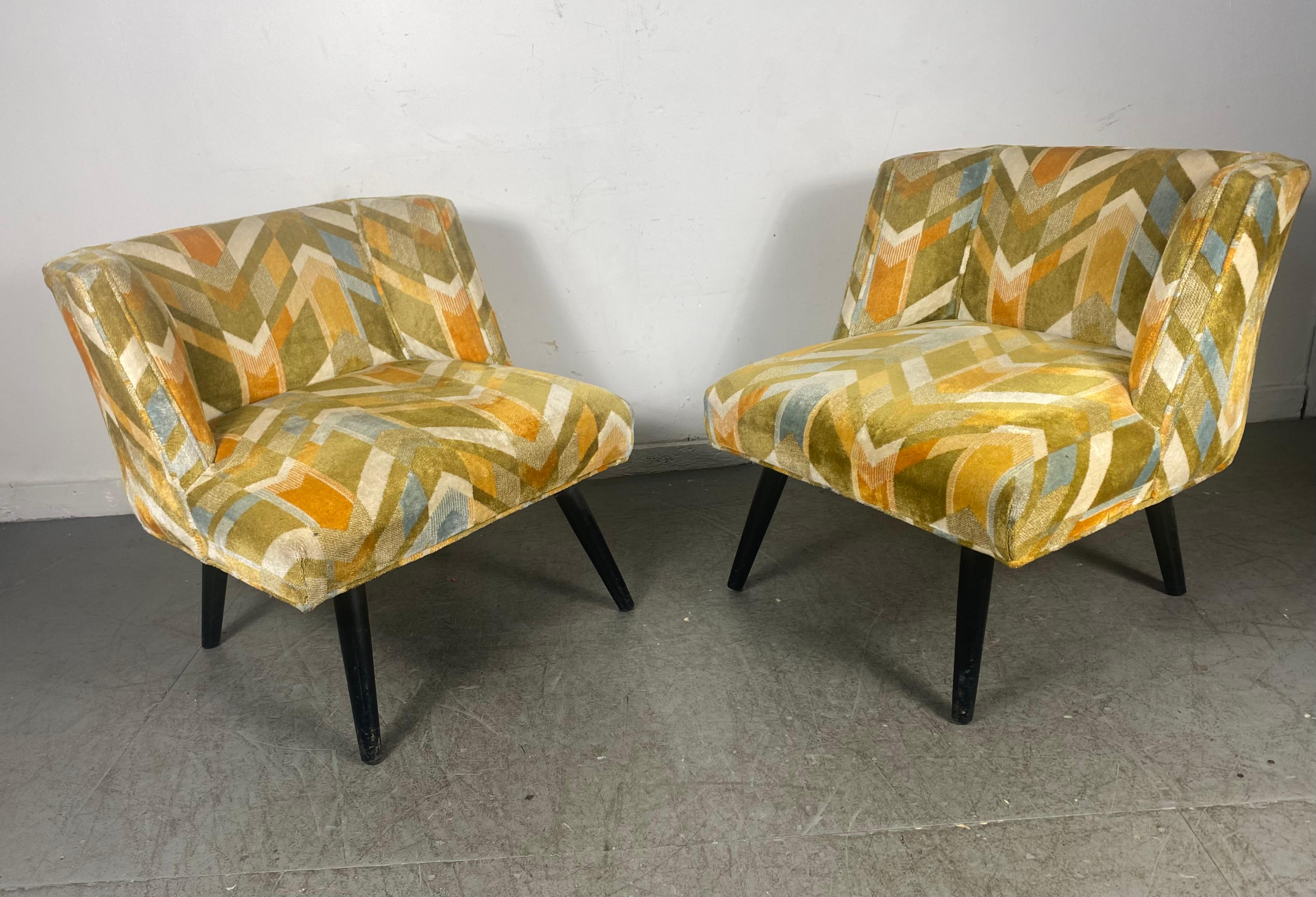 Upholstery Pair Modernist Lounge Chairs, California Modern Manner of James Mont