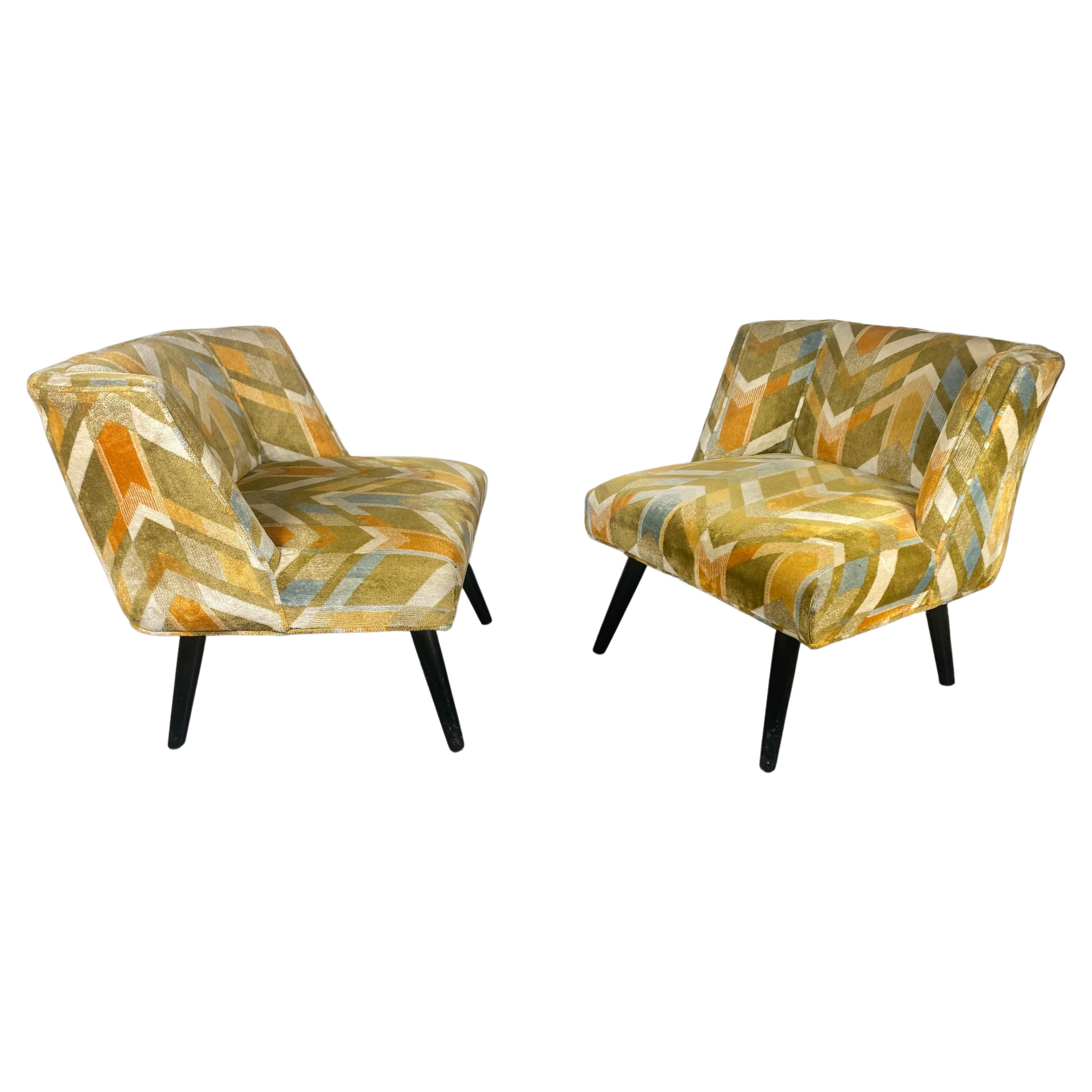 Pair Modernist Lounge Chairs, California Modern Manner of James Mont