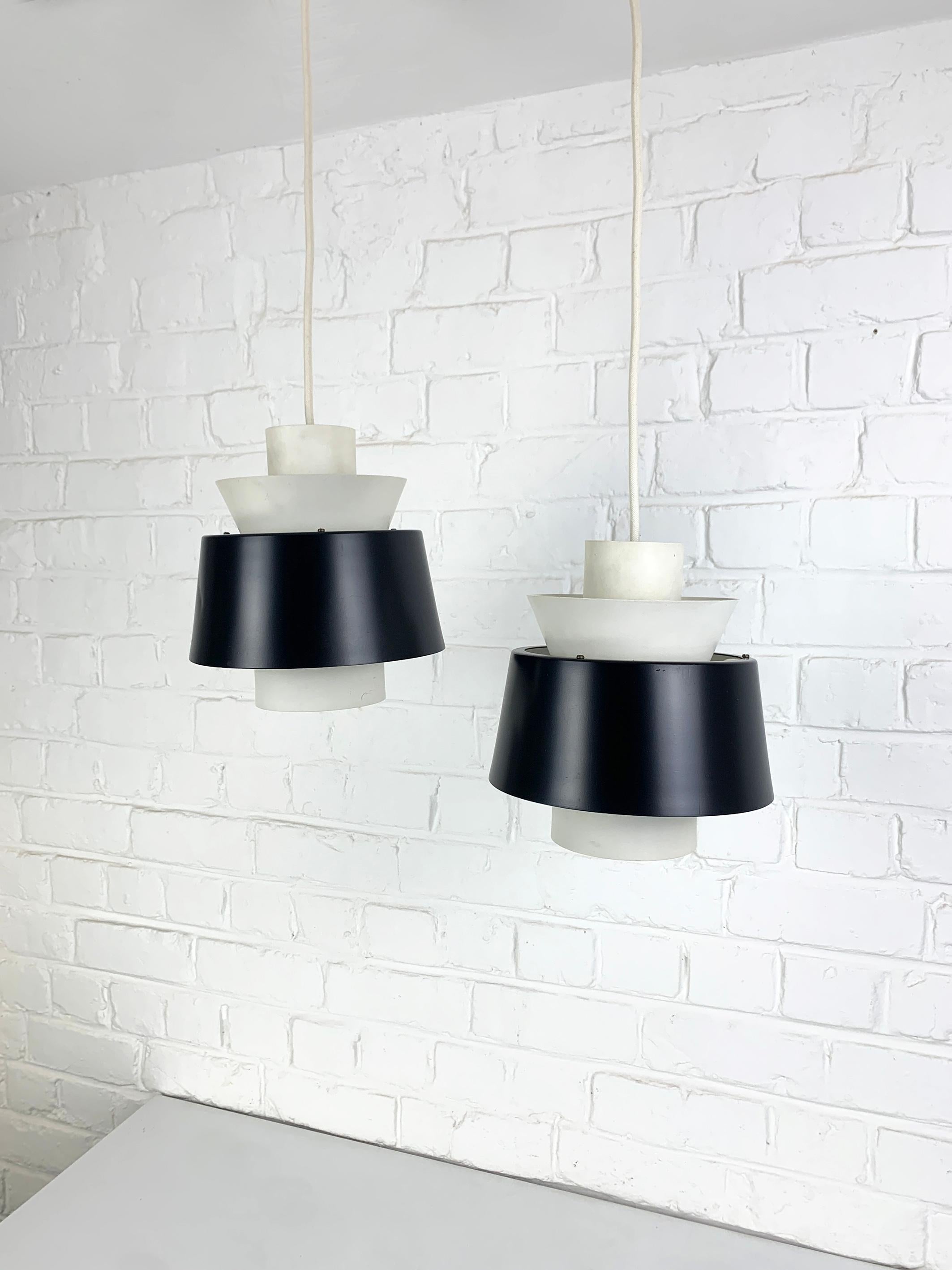 20th Century Pair Modernist Pendant Lamps by Jørn Utzon for Nordisk Solar, Denmark, 1960s