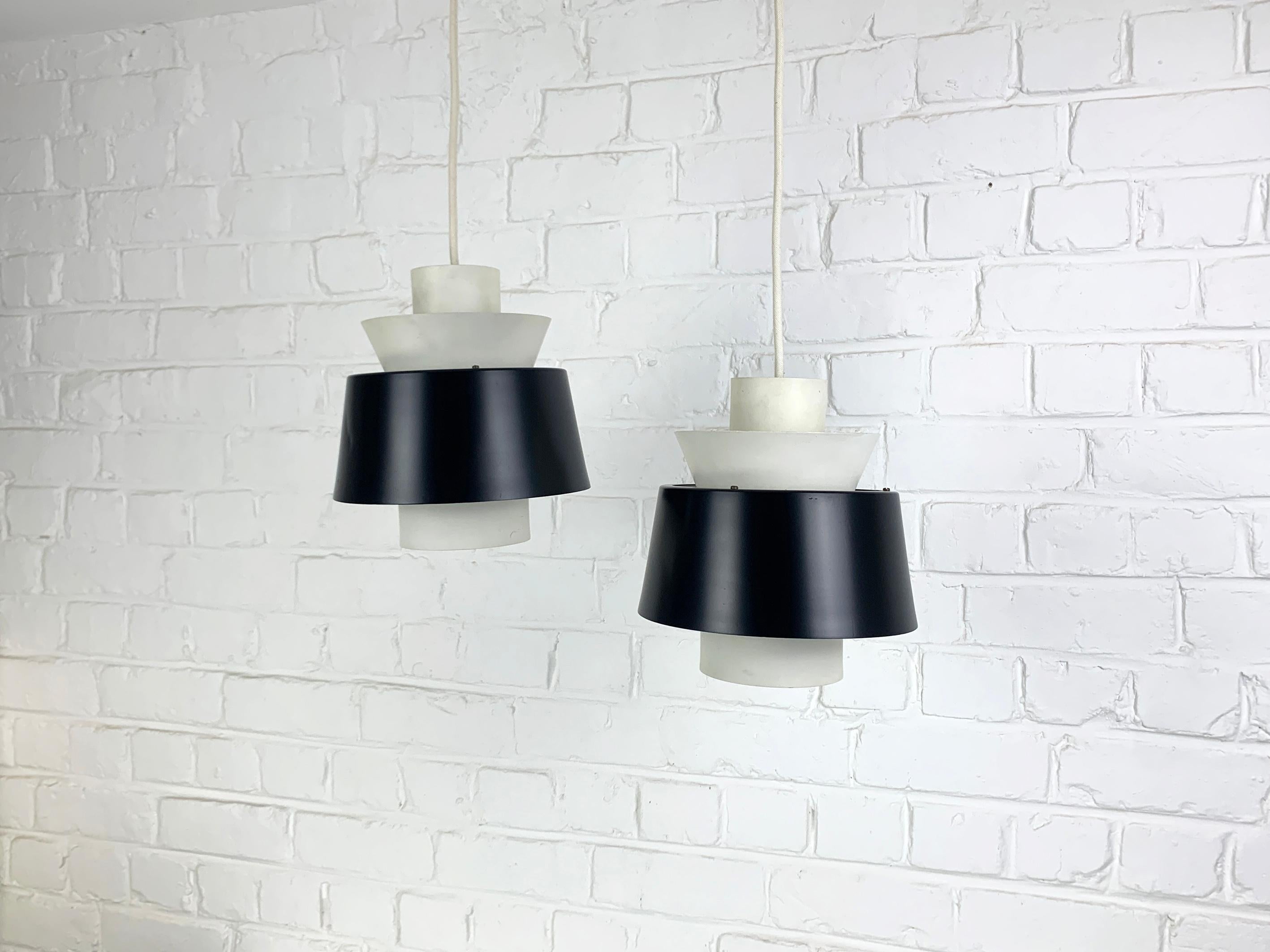 Metal Pair Modernist Pendant Lamps by Jørn Utzon for Nordisk Solar, Denmark, 1960s