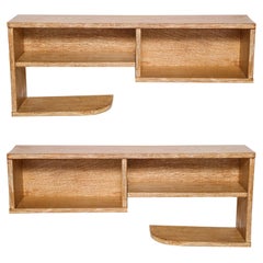 Pair Modernist Gouffe Cerused Oak Wall Shelf Deco, 1930s, France