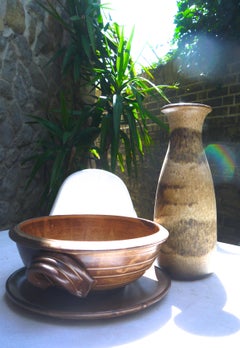 Pair of Modernist Rustic Stoneware Fruit Bowl ‘Vallauris signed’ and Scheurich