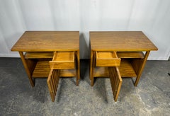 Pair Modernist Sculpted Walnut Nightstands / End Tables by John Widdicomb
