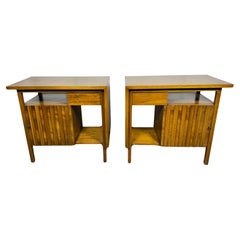 Vintage Pair Modernist Sculpted Walnut Nightstands / End Tables by John Widdicomb