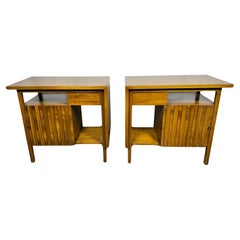 Pair Modernist Sculpted Walnut Nightstands / End Tables by John Widdicomb