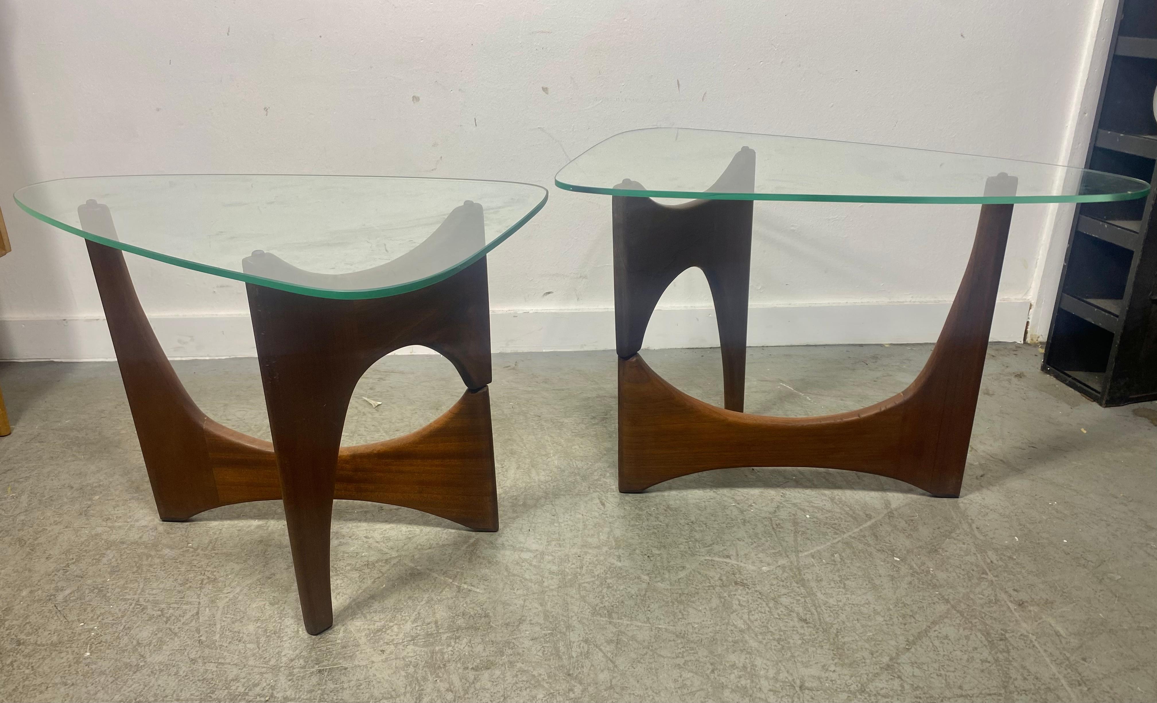 Mid-Century Modern Pair Modernist Sculptural Walnut and Glass End Tables . Adrian Pearsall /Noguchi