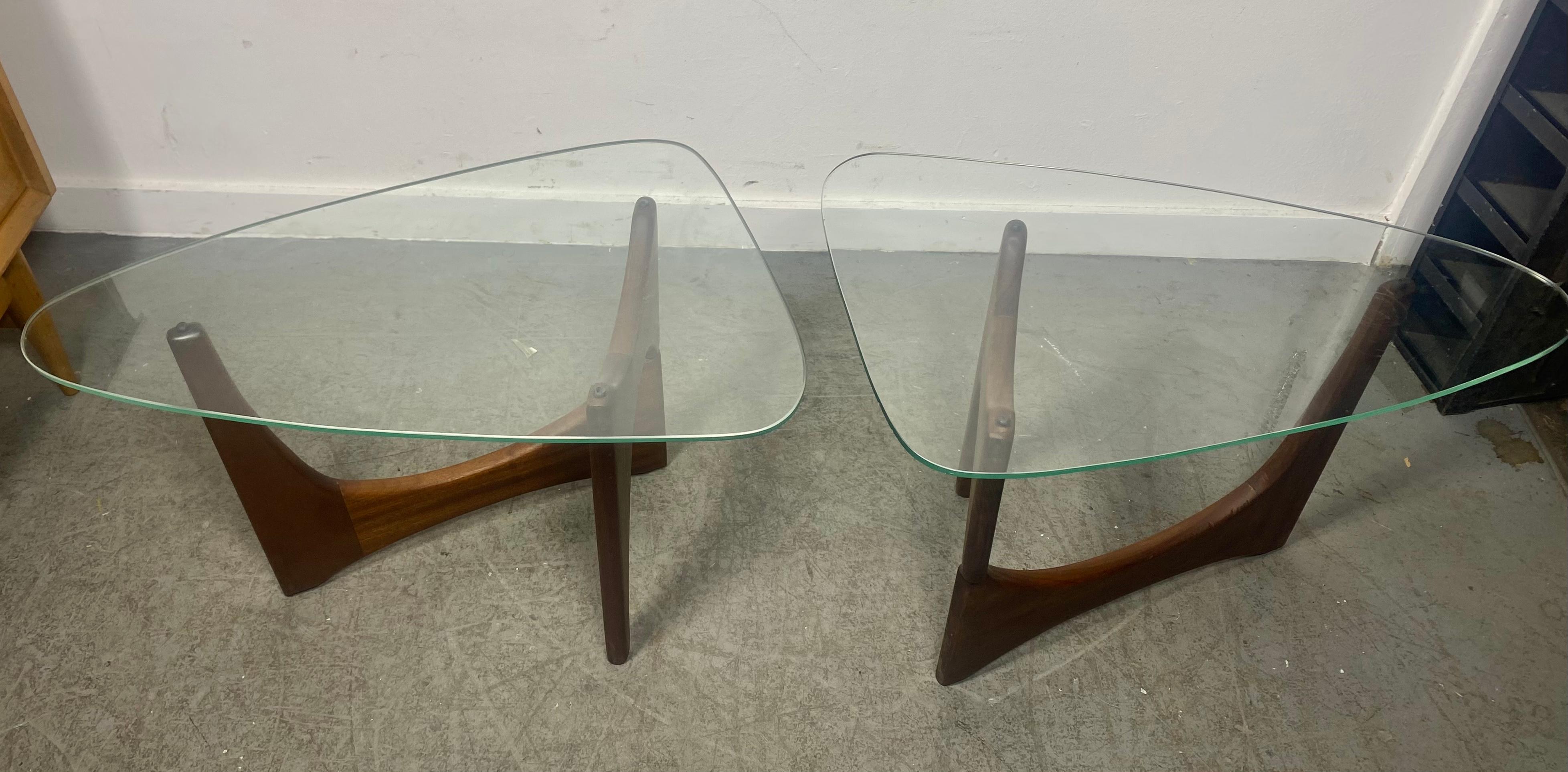 American Pair Modernist Sculptural Walnut and Glass End Tables . Adrian Pearsall /Noguchi