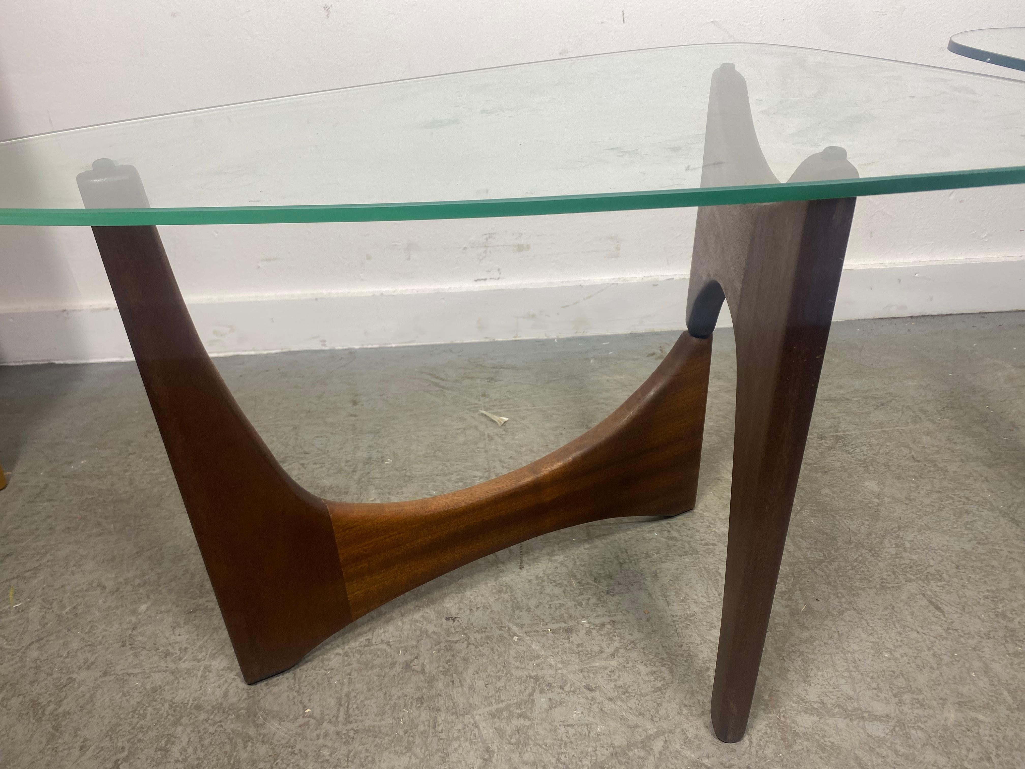Pair Modernist Sculptural Walnut and Glass End Tables . Adrian Pearsall /Noguchi 1
