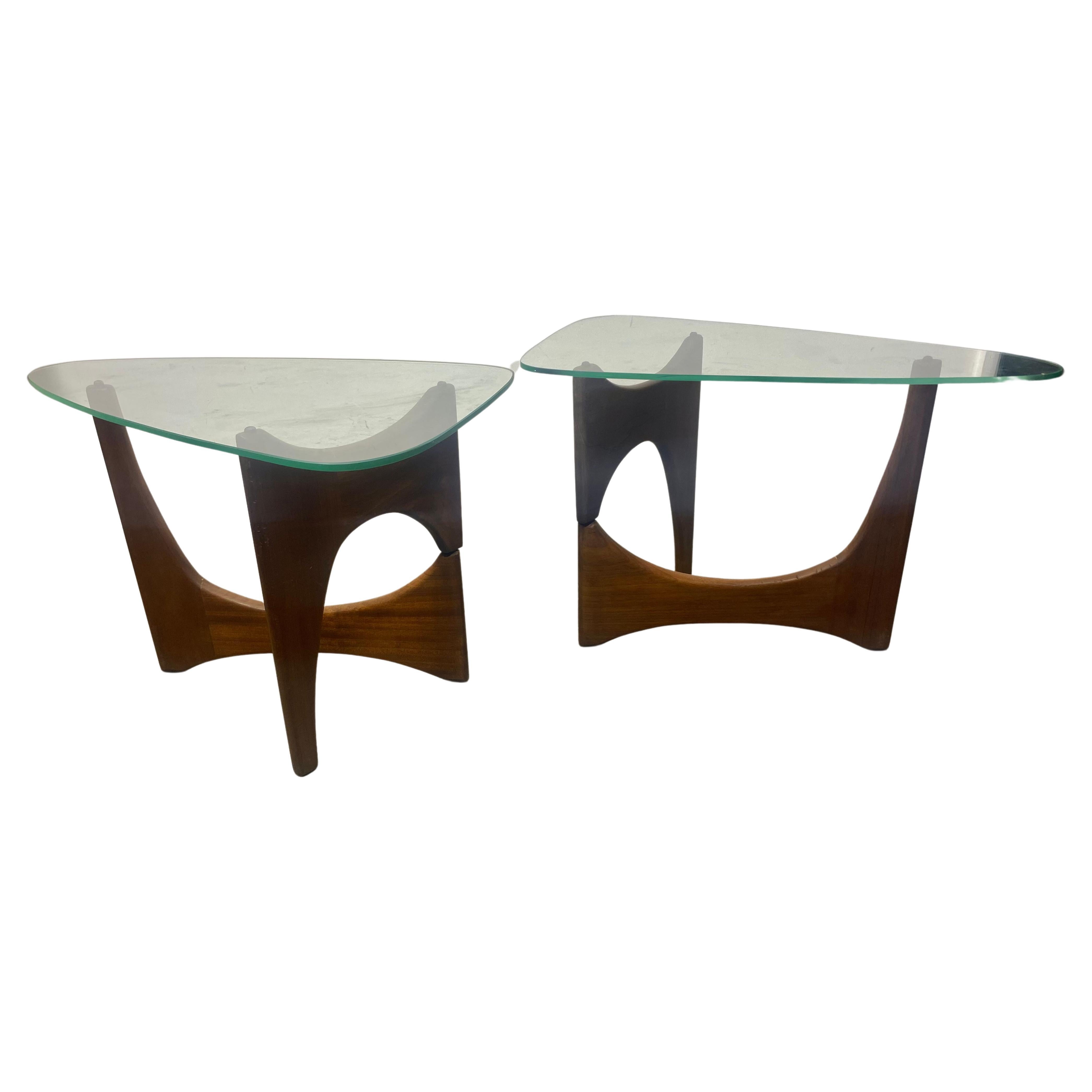 Pair Modernist Sculptural Walnut and Glass End Tables . Adrian Pearsall /Noguchi