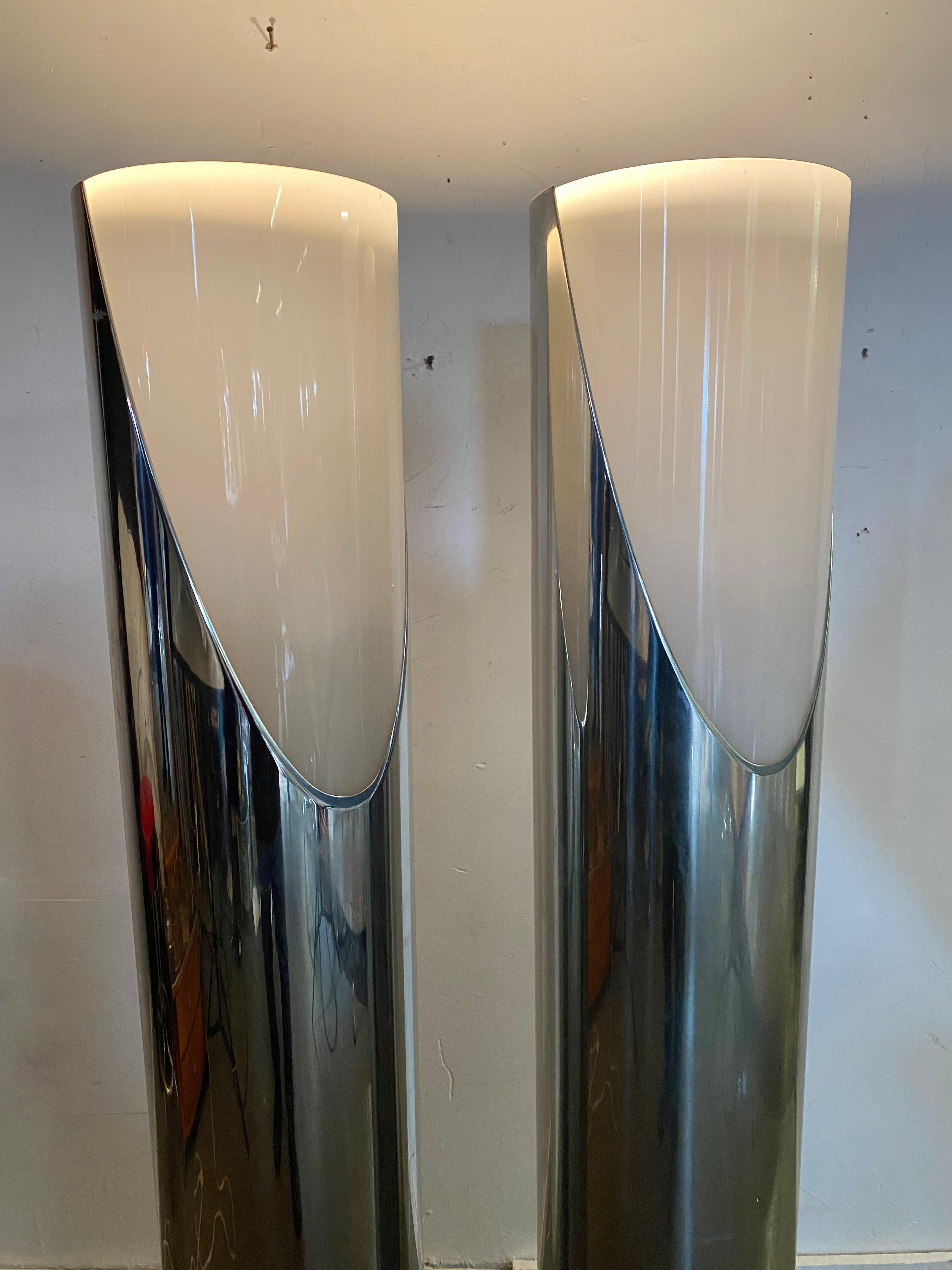 Aluminum Pair Modernist, sPACE Age Floor Lamps by Paul Mayen for Habitat