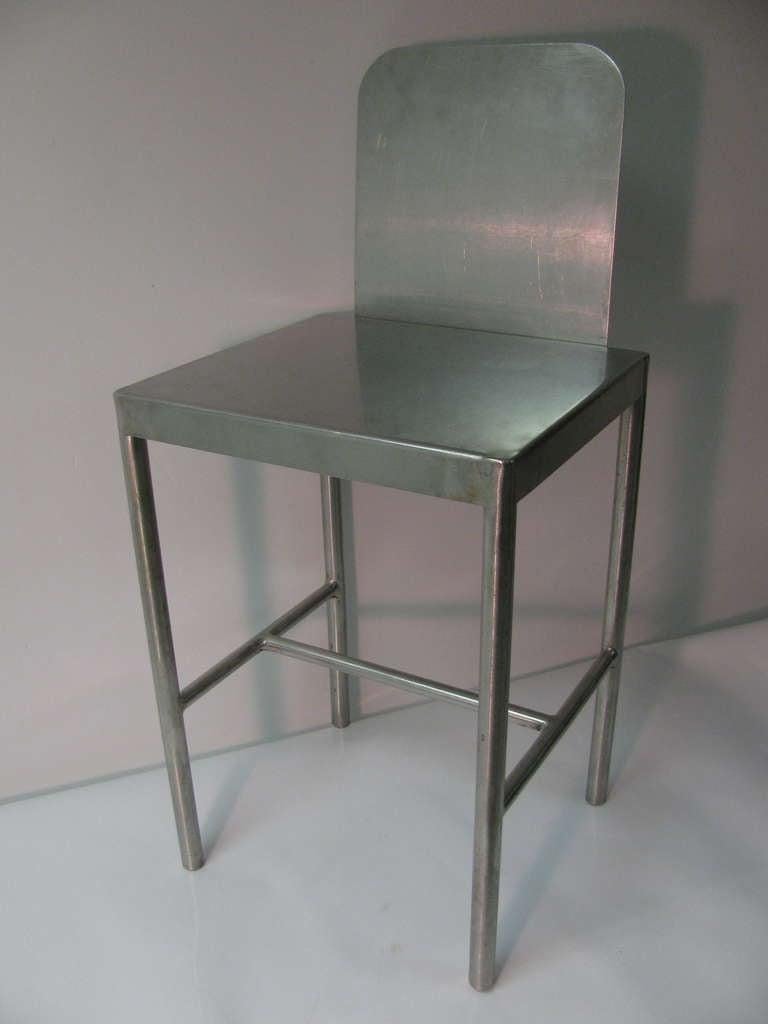 Industrial Pair of Mid-Century Modernist Stainless Stools