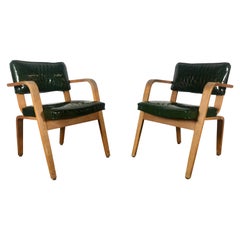 Pair of Modernist Thonet Bent Wood and Alligator Patent Leather Lounge Chairs