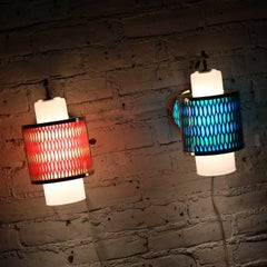 Pair Moe Lighting Honeycomb Wall Sconces in Emerald Blue & Tangerine Gold
