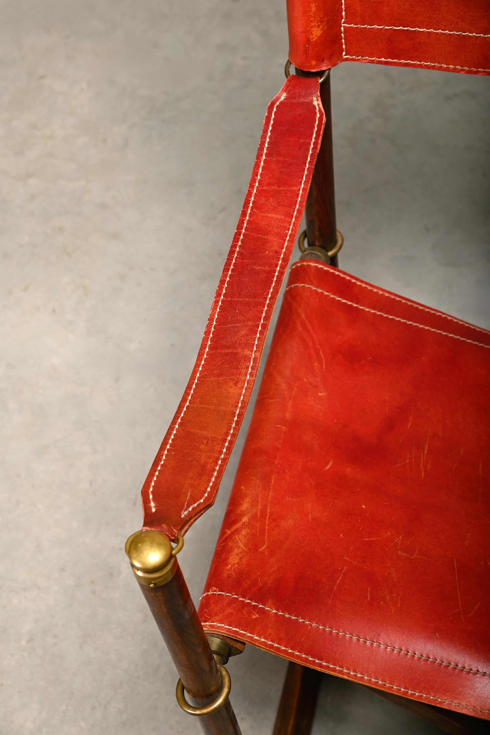 Paire de chaises pliantes Mogens Koch MK-16 en Oak Wood avec cuir rouge pour Valmazan en vente 2