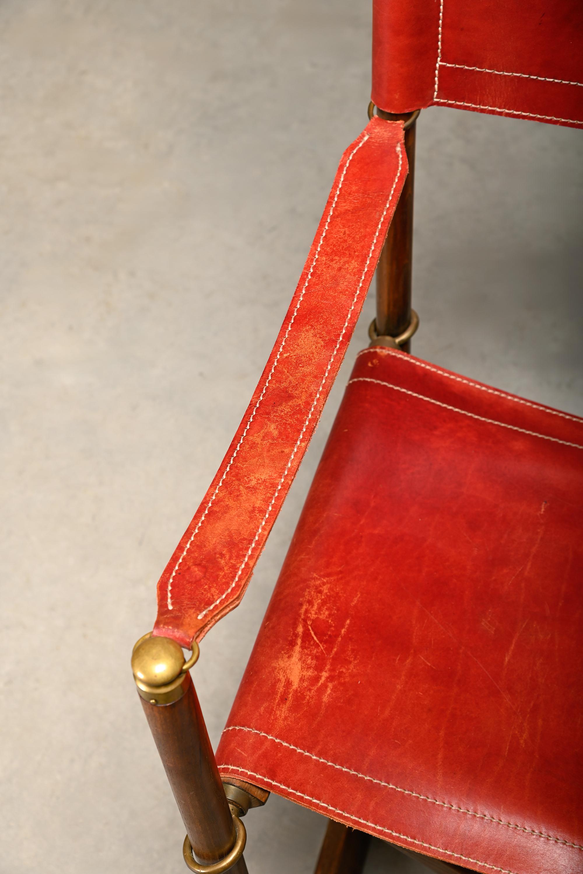 Paire de chaises pliantes Mogens Koch MK-16 en Oak Wood avec cuir rouge pour Valmazan en vente 11