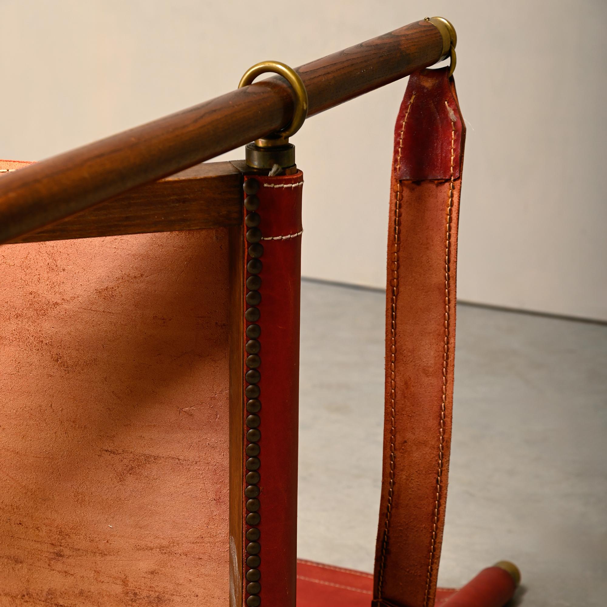 Paire de chaises pliantes Mogens Koch MK-16 en Oak Wood avec cuir rouge pour Valmazan en vente 12