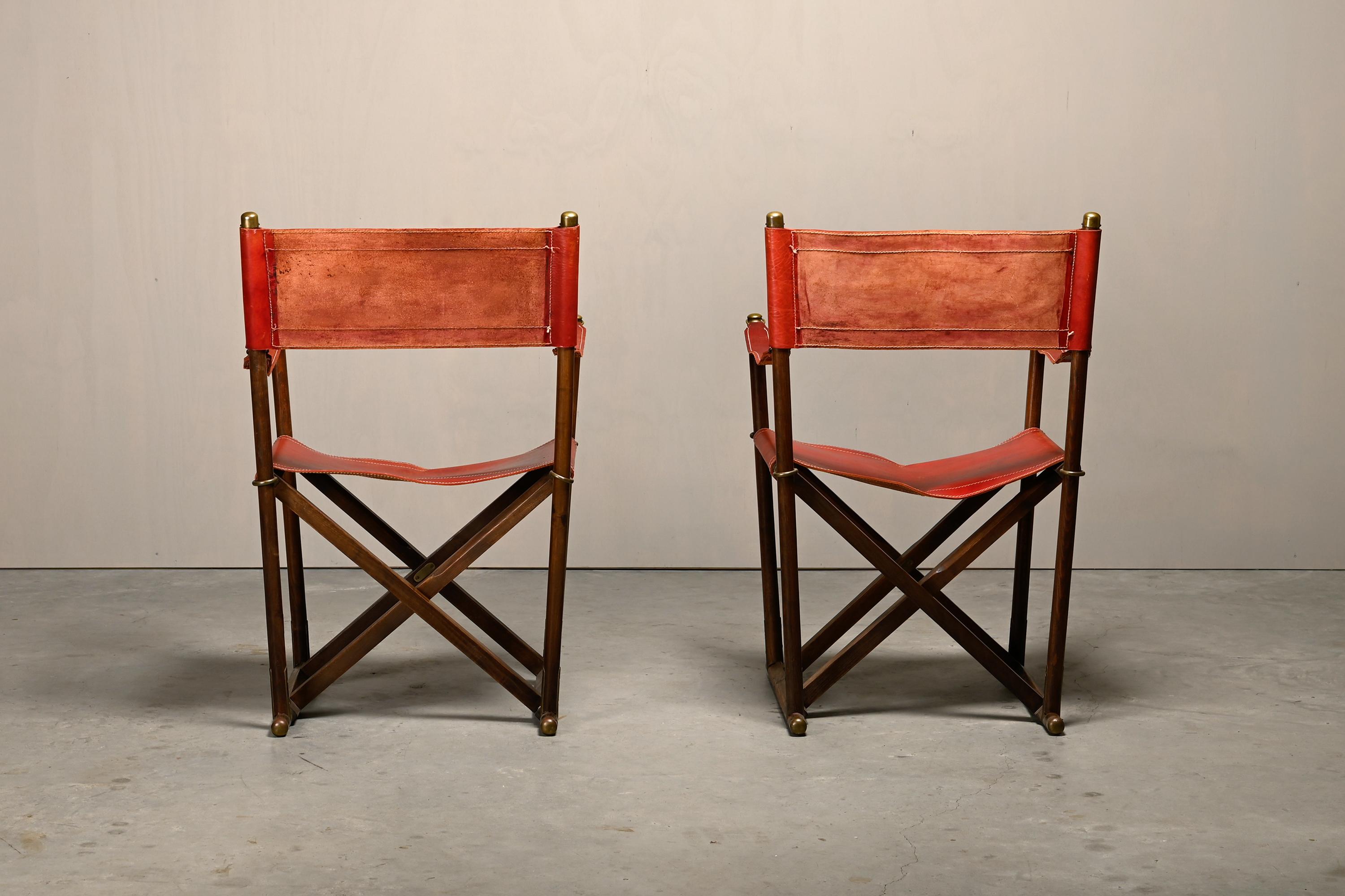 Espagnol Paire de chaises pliantes Mogens Koch MK-16 en Oak Wood avec cuir rouge pour Valmazan en vente
